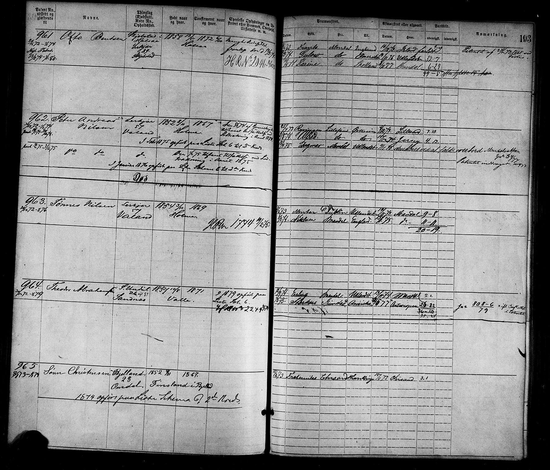 Mandal mønstringskrets, SAK/2031-0016/F/Fa/L0001: Annotasjonsrulle nr 1-1920 med register, L-3, 1869-1881, s. 227