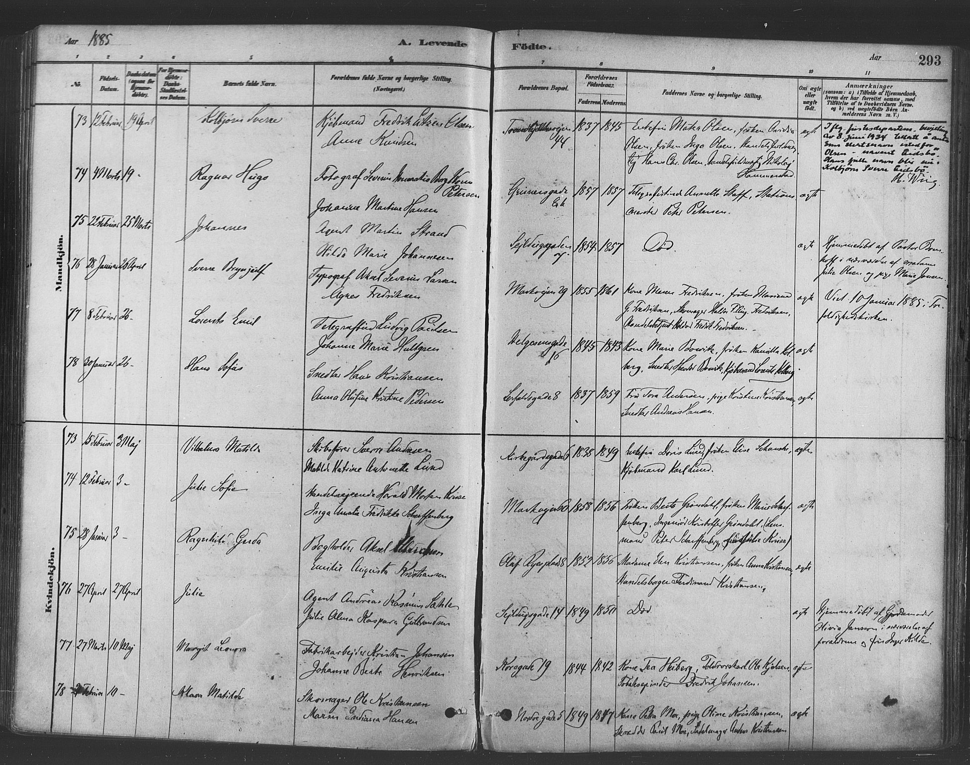 Paulus prestekontor Kirkebøker, AV/SAO-A-10871/F/Fa/L0003: Ministerialbok nr. 3, 1879-1887, s. 293