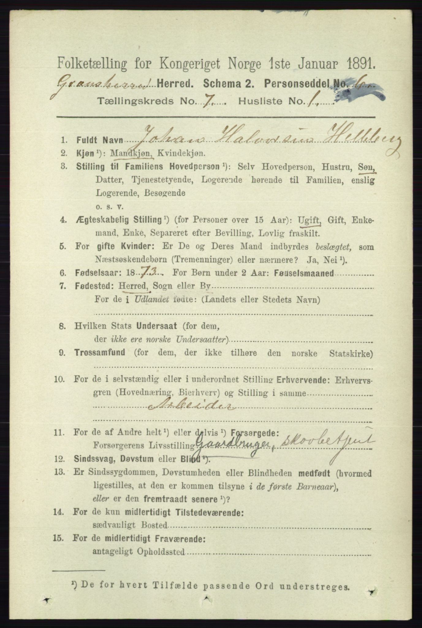 RA, Folketelling 1891 for 0824 Gransherad herred, 1891, s. 1195