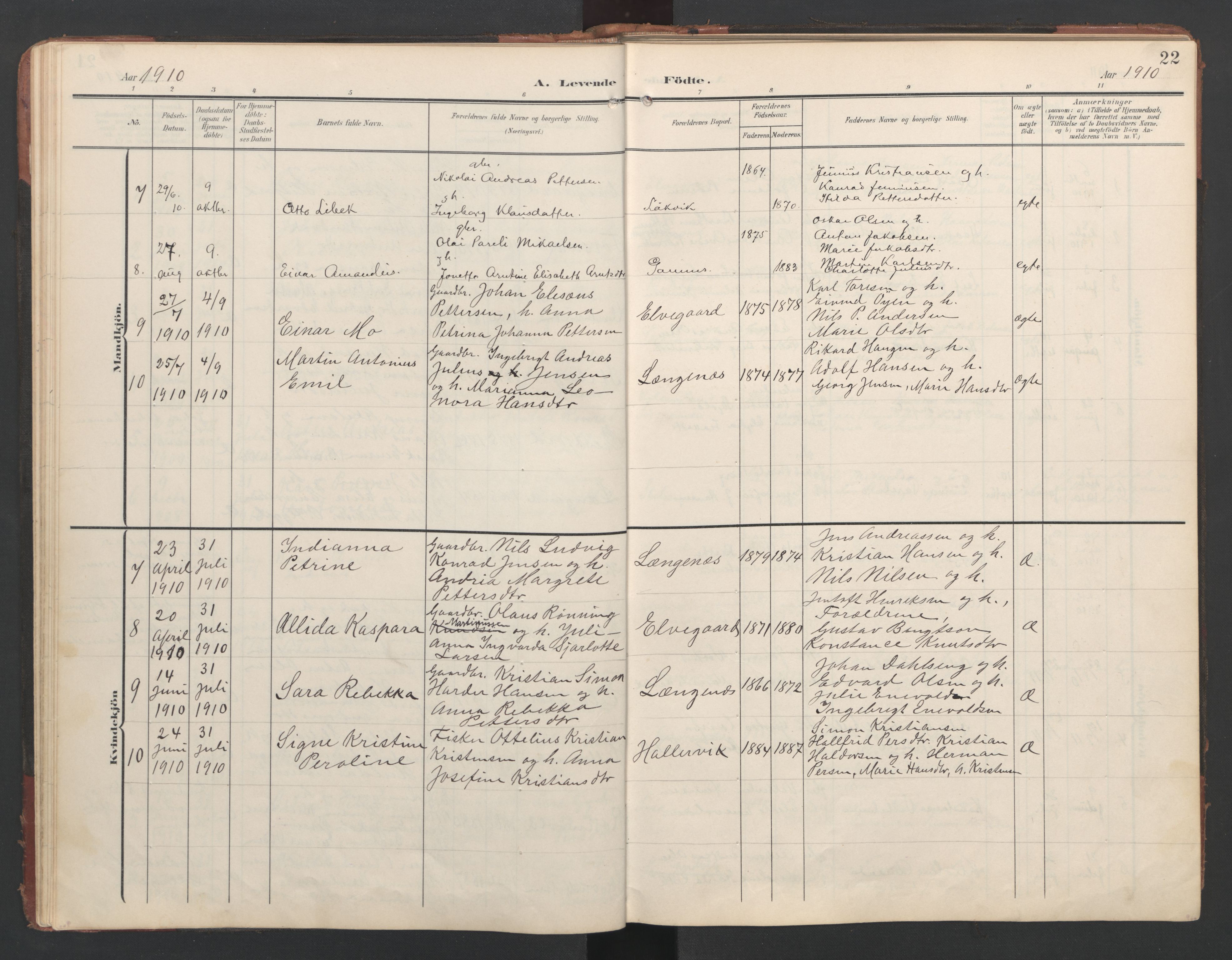 Ministerialprotokoller, klokkerbøker og fødselsregistre - Nordland, AV/SAT-A-1459/867/L0966: Klokkerbok nr. 867C01, 1904-1952, s. 22