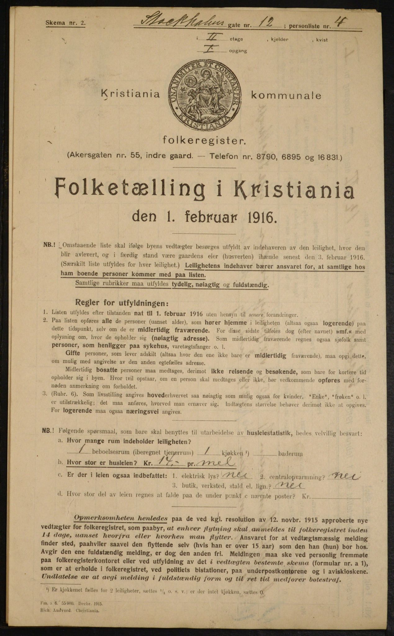 OBA, Kommunal folketelling 1.2.1916 for Kristiania, 1916, s. 105384