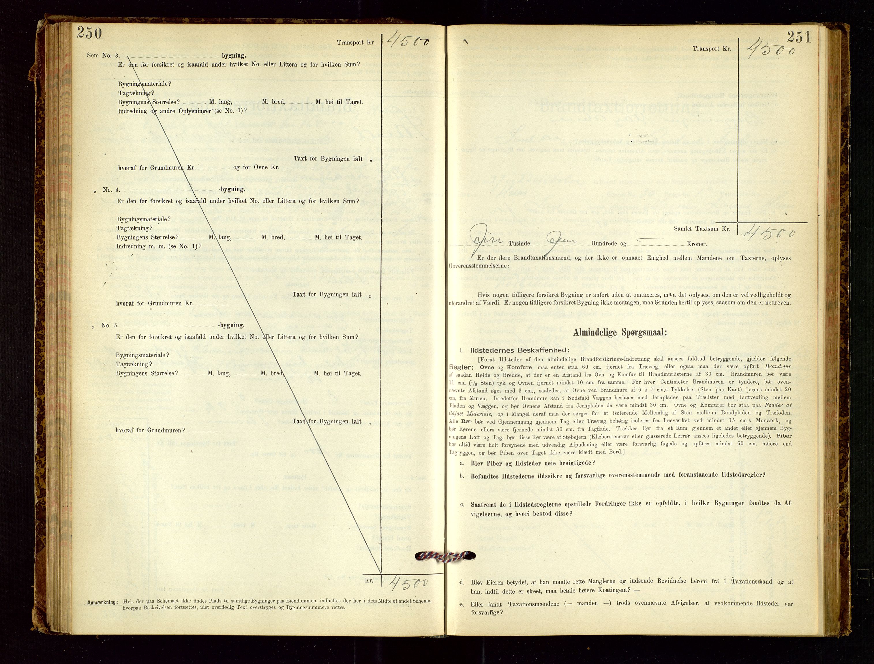 Sand lensmannskontor, SAST/A-100415/Goc/L0001: "Brandtaxationsprotokol", 1895-1935, s. 250-251