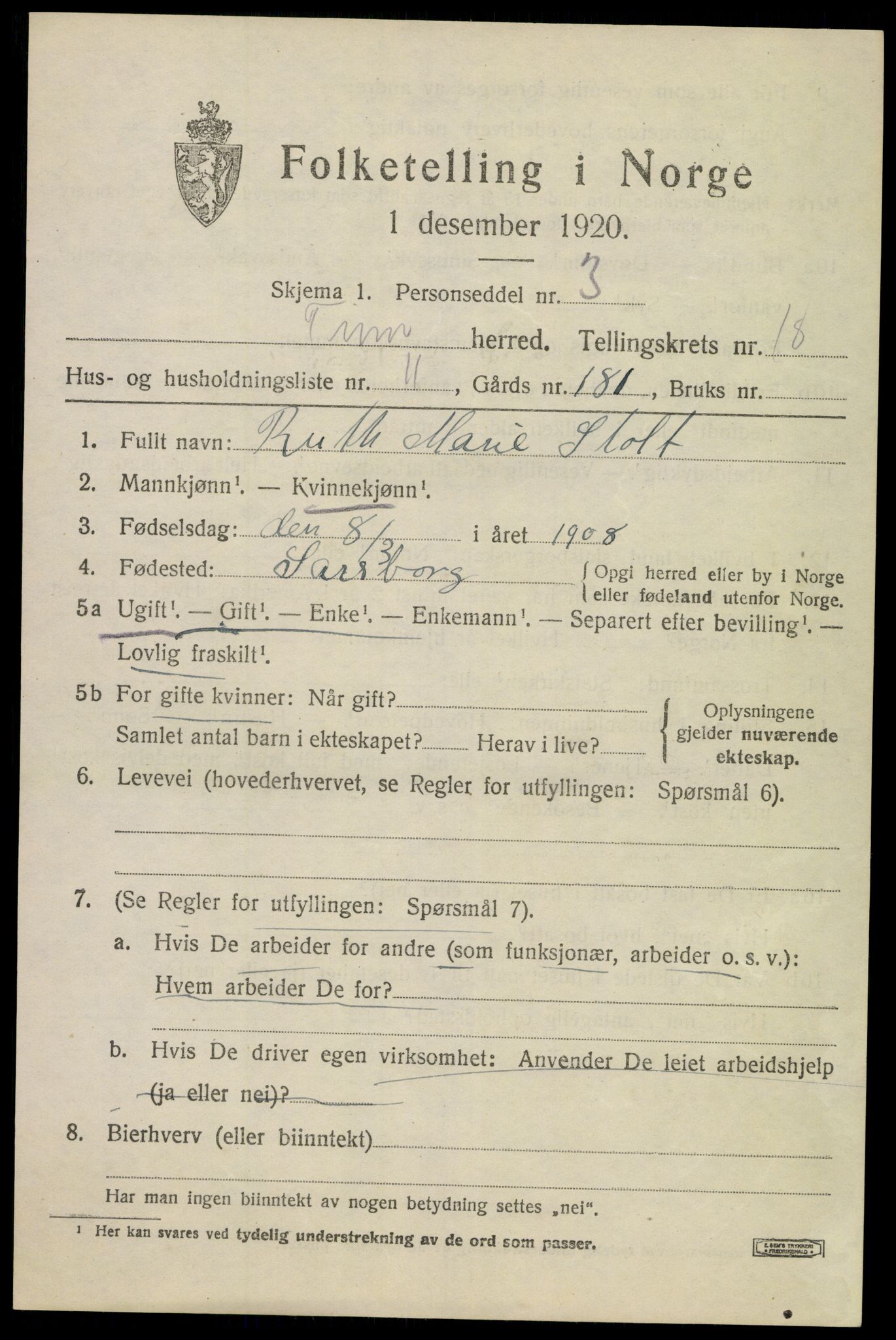 SAKO, Folketelling 1920 for 0826 Tinn herred, 1920, s. 23896