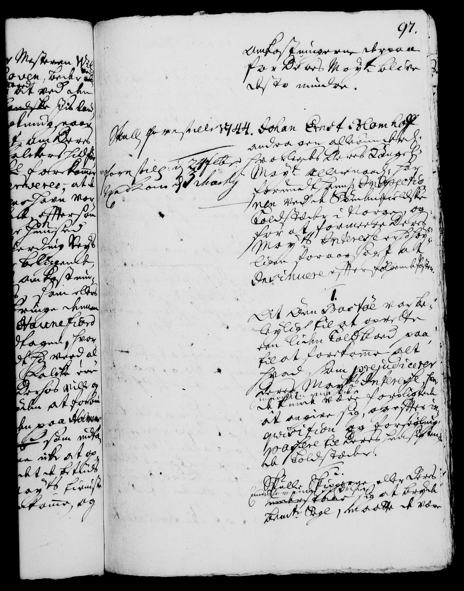 Rentekammeret, Kammerkanselliet, RA/EA-3111/G/Gh/Gha/L0003: Norsk ekstraktmemorialprotokoll, sak. 600-765 (merket RK 53.48), 1720-1721, s. 97