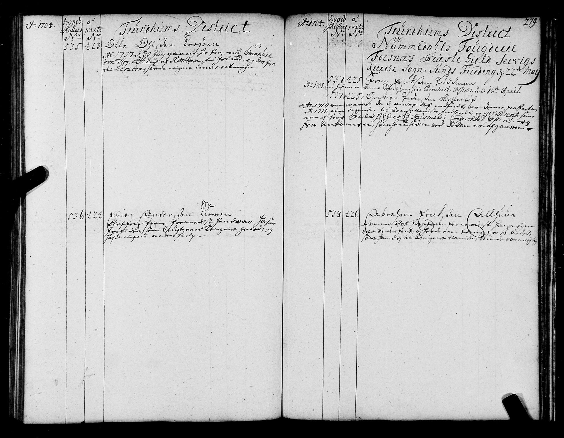 Sjøinnrulleringen - Trondhjemske distrikt, AV/SAT-A-5121/01/L0004: Ruller over sjøfolk i Trondhjem by, 1704-1710, s. 279