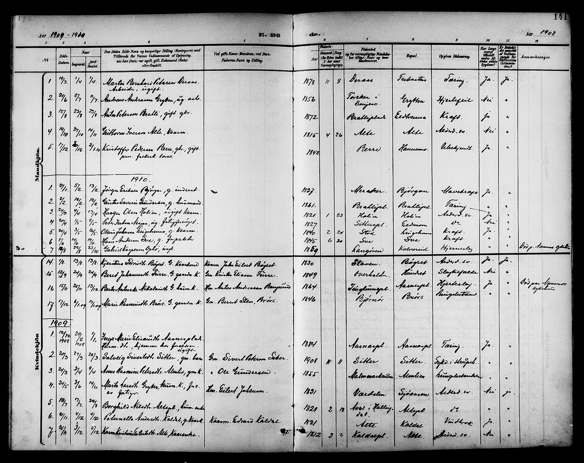 Ministerialprotokoller, klokkerbøker og fødselsregistre - Nord-Trøndelag, SAT/A-1458/742/L0412: Klokkerbok nr. 742C03, 1898-1910, s. 141