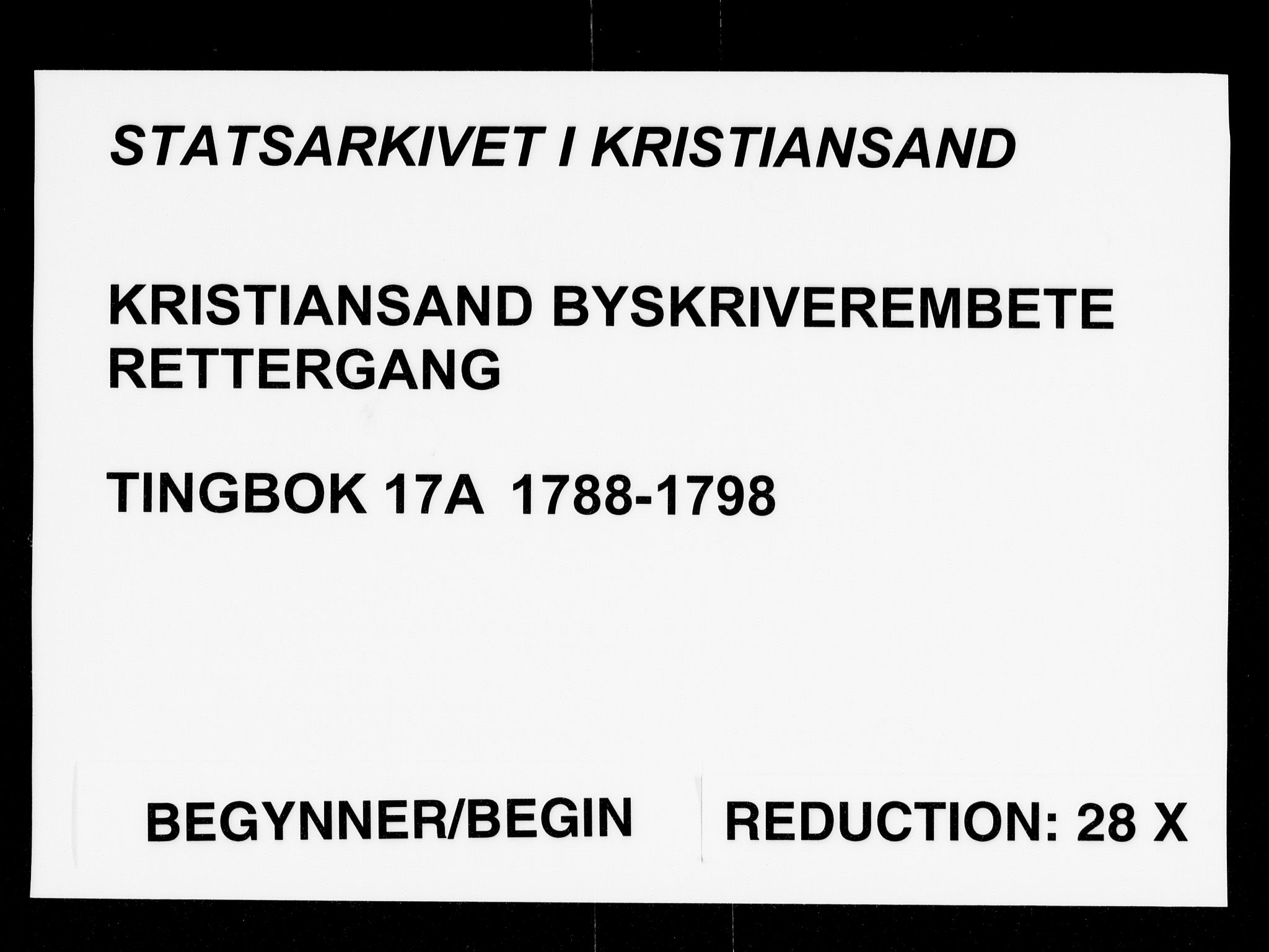 Kristiansand byrett, AV/SAK-1223-0001/F/Fa/L0019: Register til bytingsprotokoll nr. 17A (protokollen mangler), 1788-1798