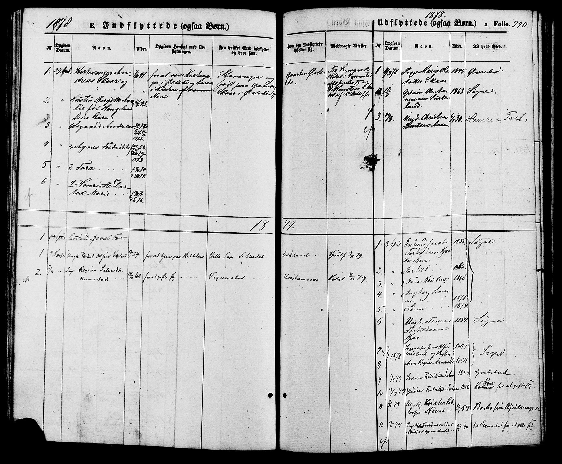 Holum sokneprestkontor, SAK/1111-0022/F/Fa/Fac/L0003: Ministerialbok nr. A 3, 1860-1883, s. 240