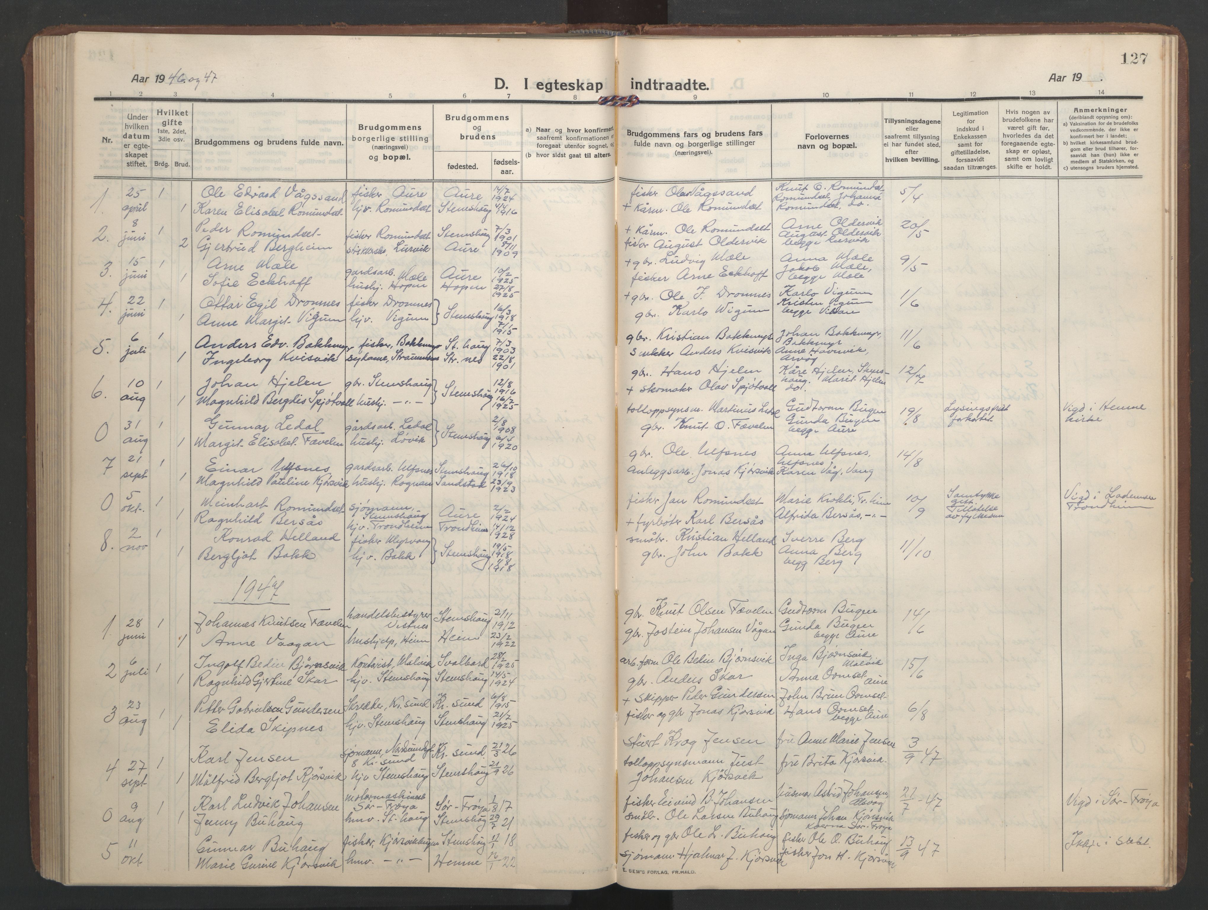 Ministerialprotokoller, klokkerbøker og fødselsregistre - Møre og Romsdal, AV/SAT-A-1454/579/L0919: Klokkerbok nr. 579C01, 1909-1957, s. 127