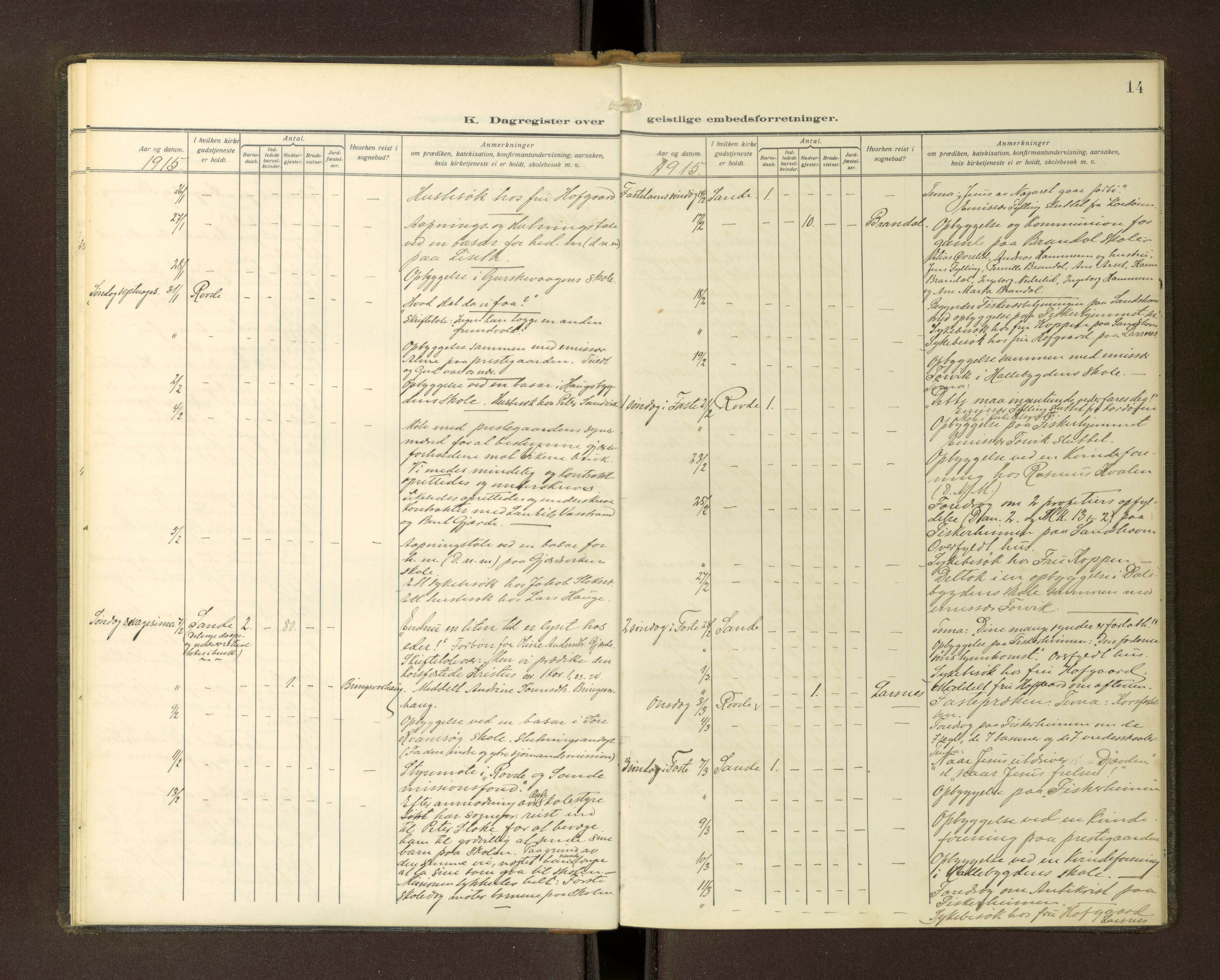 Ministerialprotokoller, klokkerbøker og fødselsregistre - Møre og Romsdal, AV/SAT-A-1454/503/L0039: Dagsregister nr. 503---, 1913-1918, s. 14