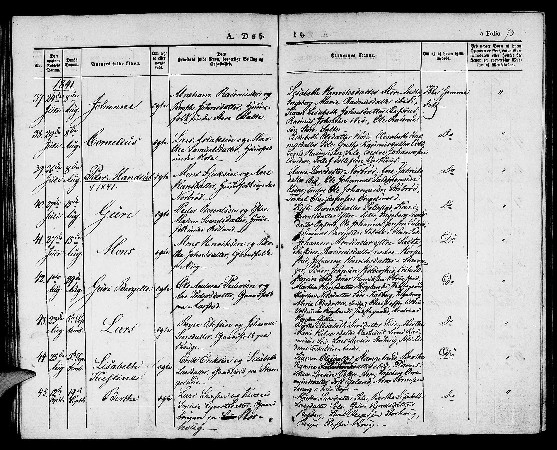 Klepp sokneprestkontor, SAST/A-101803/001/3/30BA/L0003: Ministerialbok nr. A 3, 1833-1842, s. 73