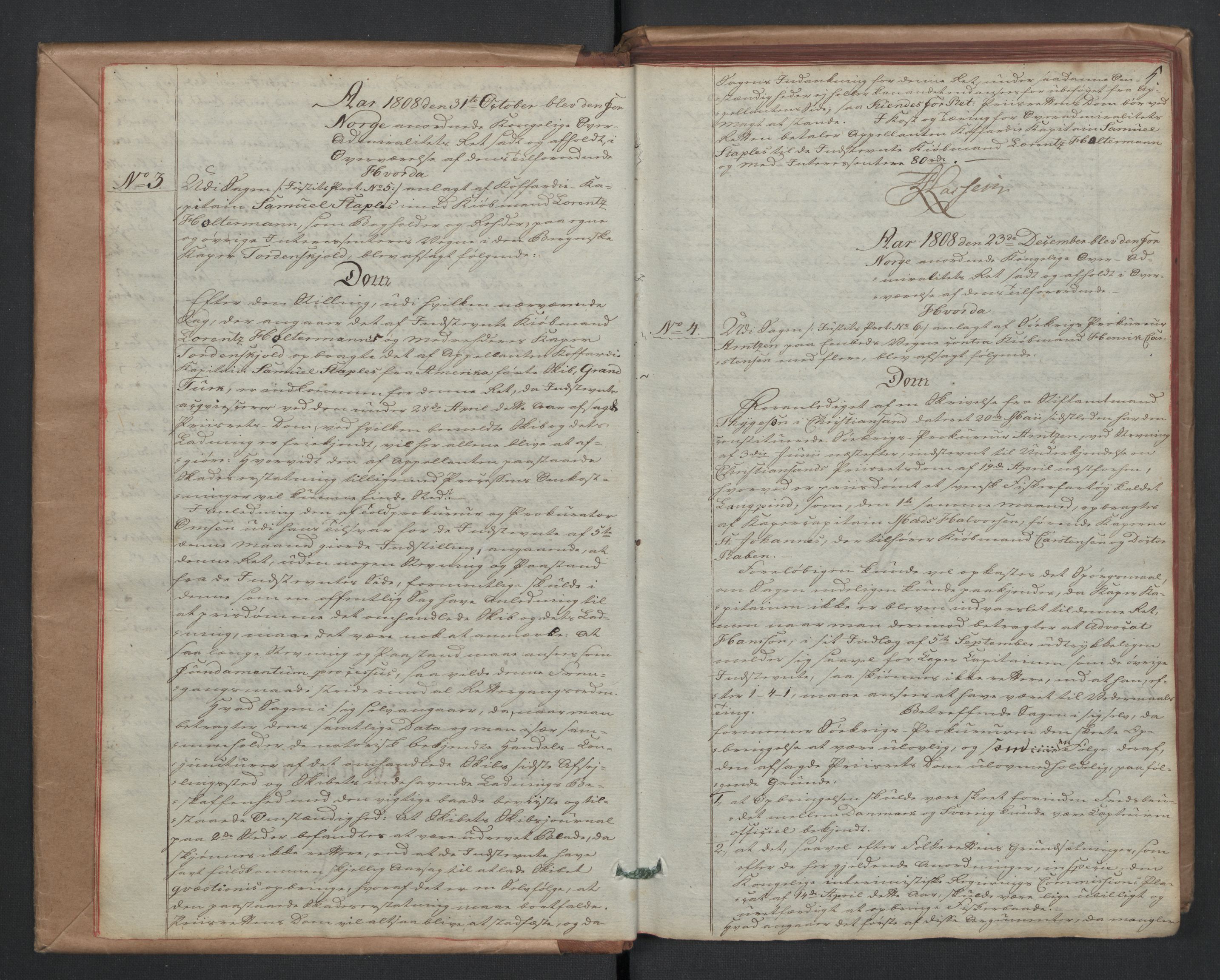 Overadmiralitetsretten 1807-1809 og 1813-1815, AV/RA-EA-2881/A/L0002: Domsprotokoll 20/4 1808 - 25/2 1811 og 16/4 1814 - 28/6 1815, 1808-1815, s. 4b-5a