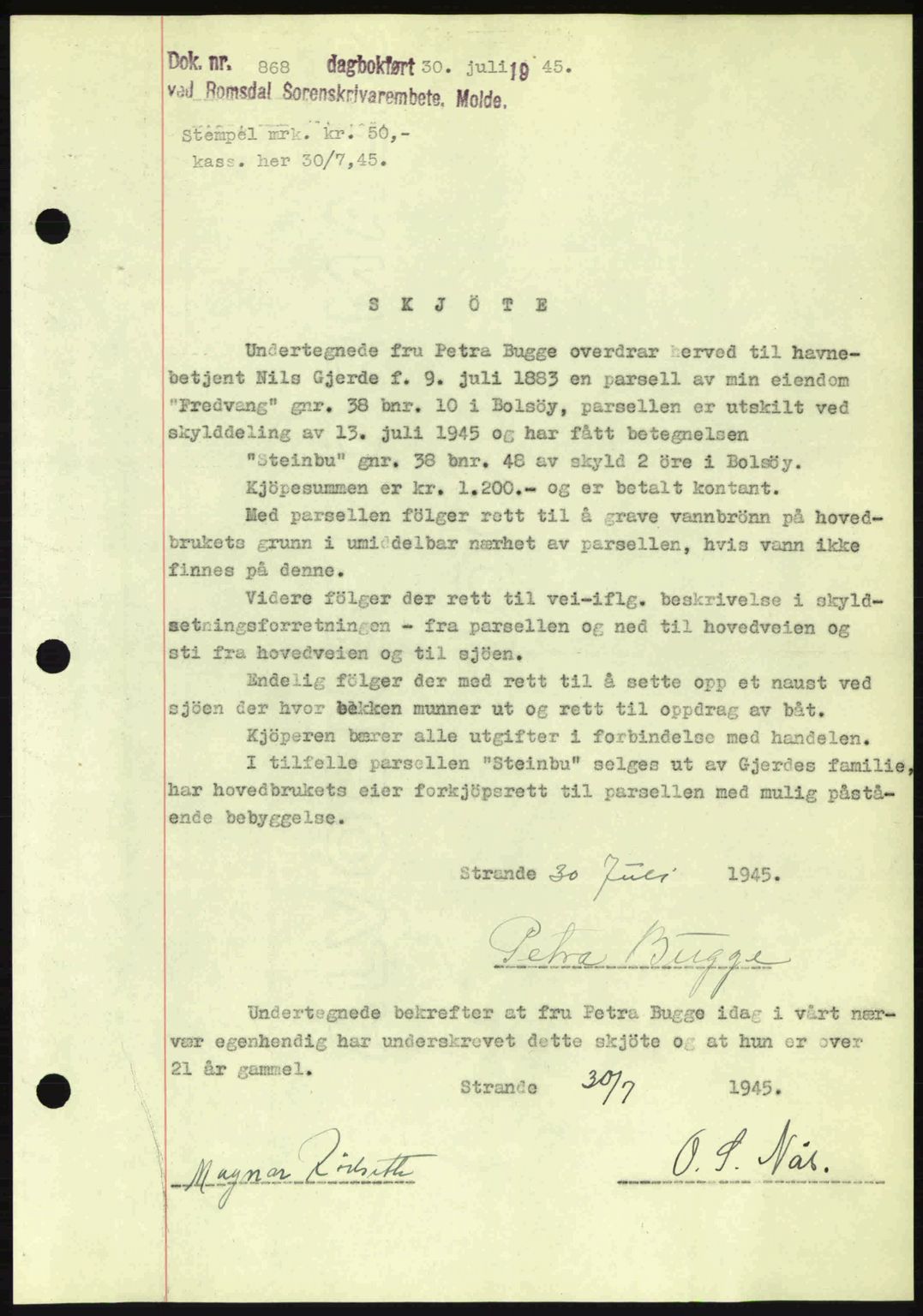 Romsdal sorenskriveri, SAT/A-4149/1/2/2C: Pantebok nr. A18, 1945-1945, Dagboknr: 868/1945