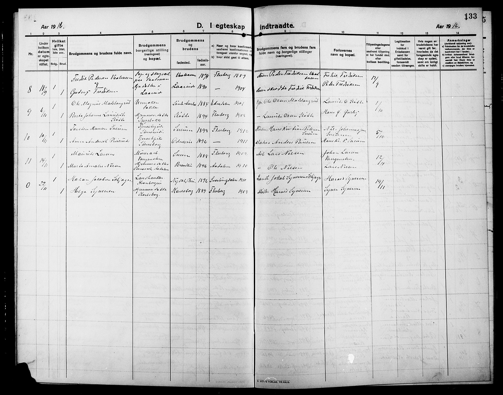 Søndre Land prestekontor, AV/SAH-PREST-122/L/L0006: Klokkerbok nr. 6, 1912-1925, s. 133