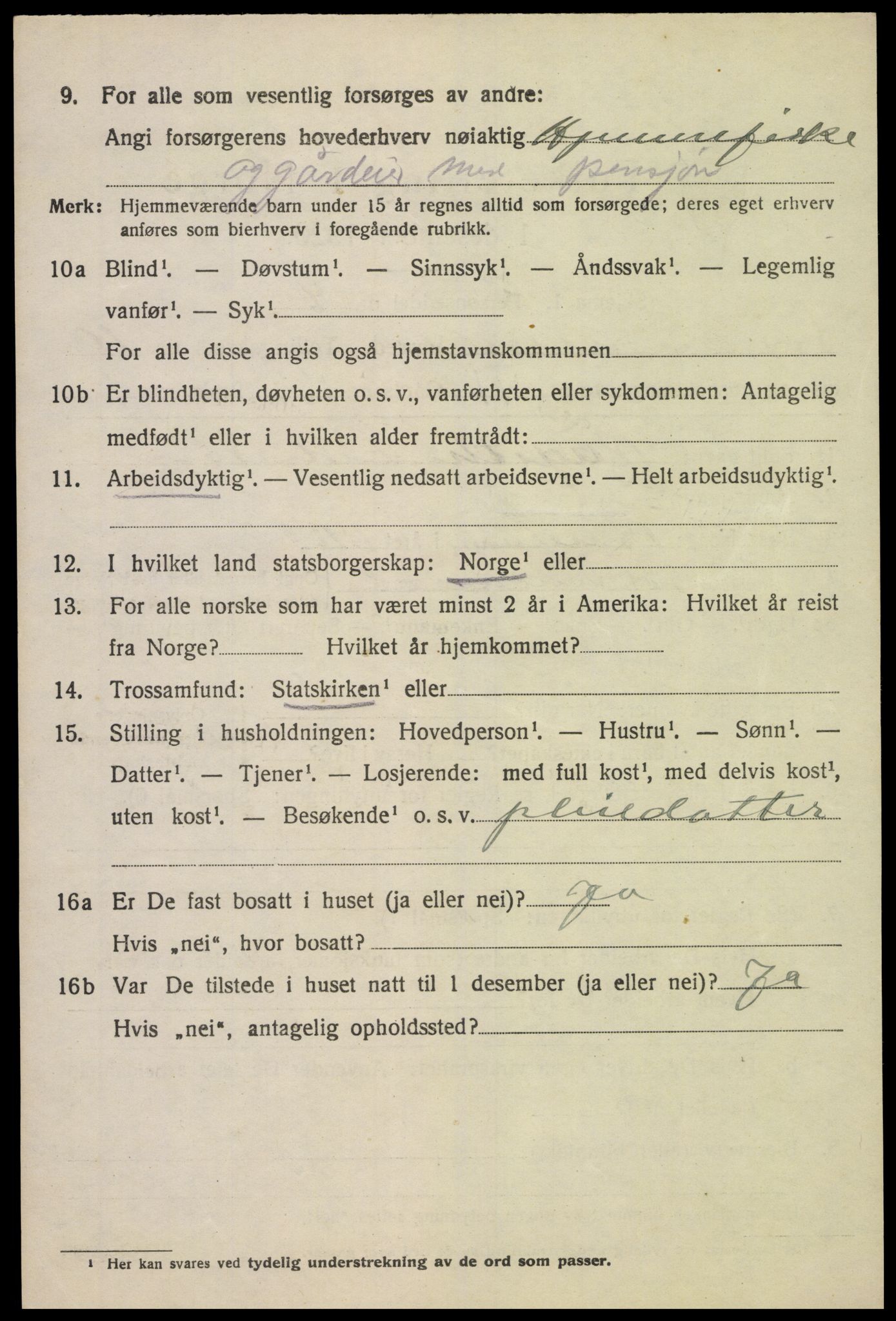 SAK, Folketelling 1920 for 1029 Sør-Audnedal herred, 1920, s. 4190