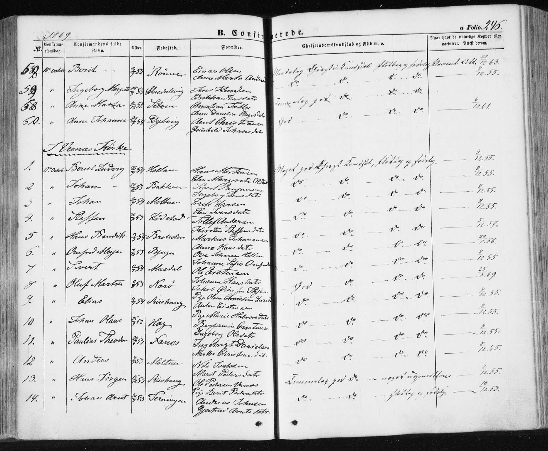 Ministerialprotokoller, klokkerbøker og fødselsregistre - Sør-Trøndelag, SAT/A-1456/659/L0737: Ministerialbok nr. 659A07, 1857-1875, s. 246