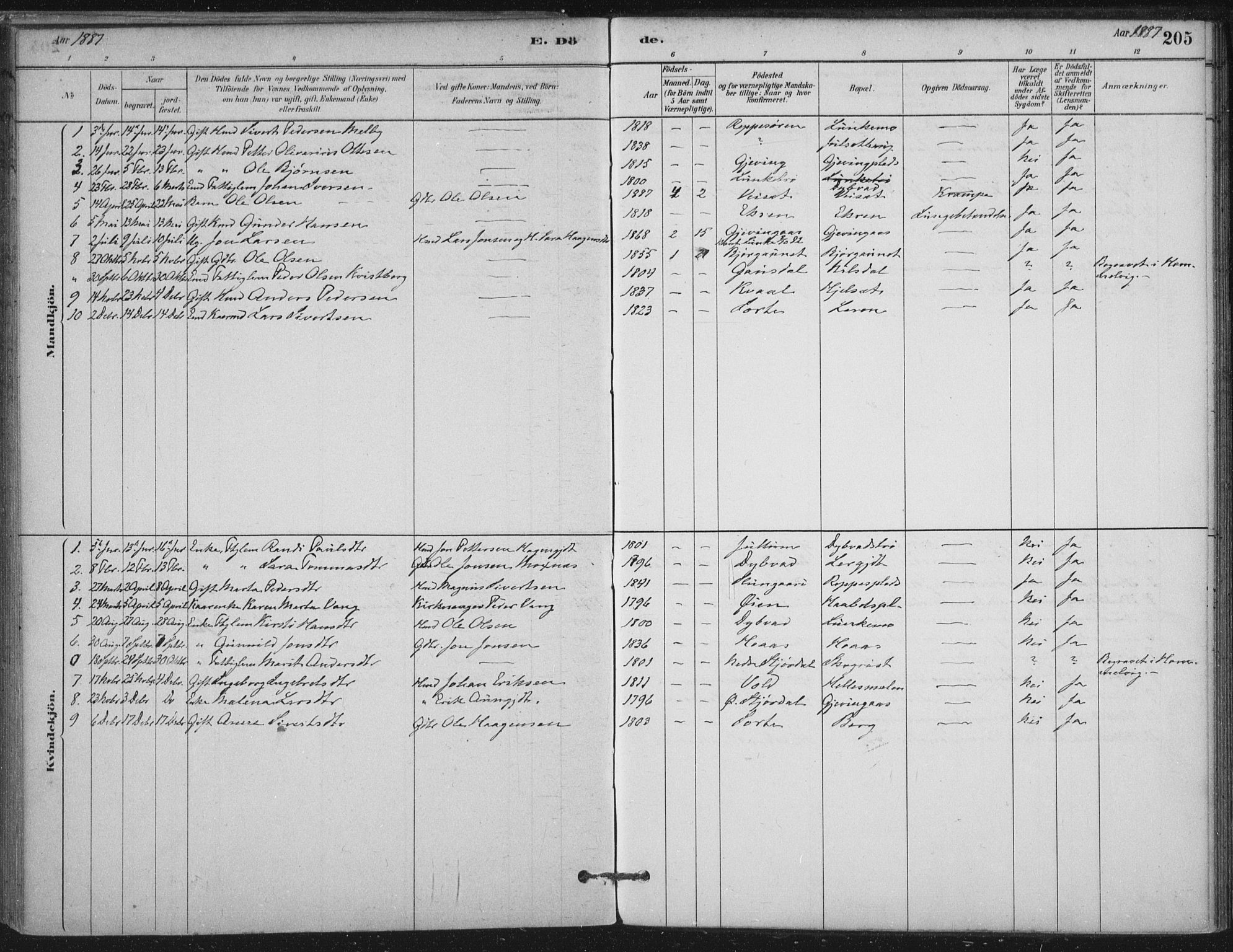 Ministerialprotokoller, klokkerbøker og fødselsregistre - Nord-Trøndelag, SAT/A-1458/710/L0095: Ministerialbok nr. 710A01, 1880-1914, s. 205