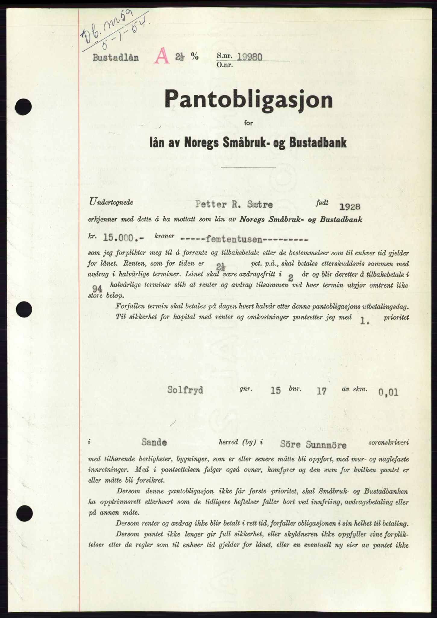 Søre Sunnmøre sorenskriveri, SAT/A-4122/1/2/2C/L0124: Pantebok nr. 12B, 1953-1954, Dagboknr: 59/1954