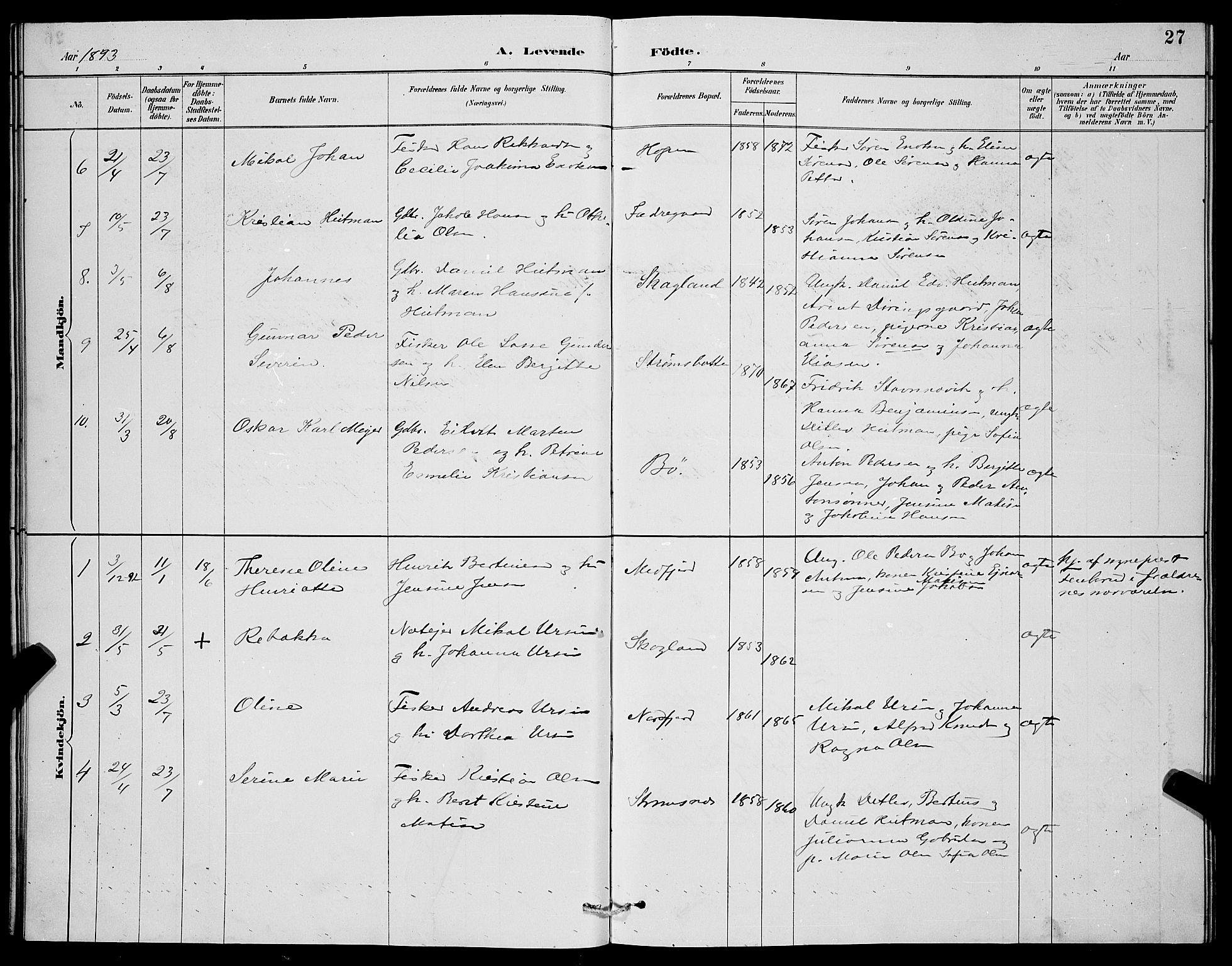 Berg sokneprestkontor, SATØ/S-1318/G/Ga/Gab/L0004klokker: Klokkerbok nr. 4, 1887-1897, s. 27