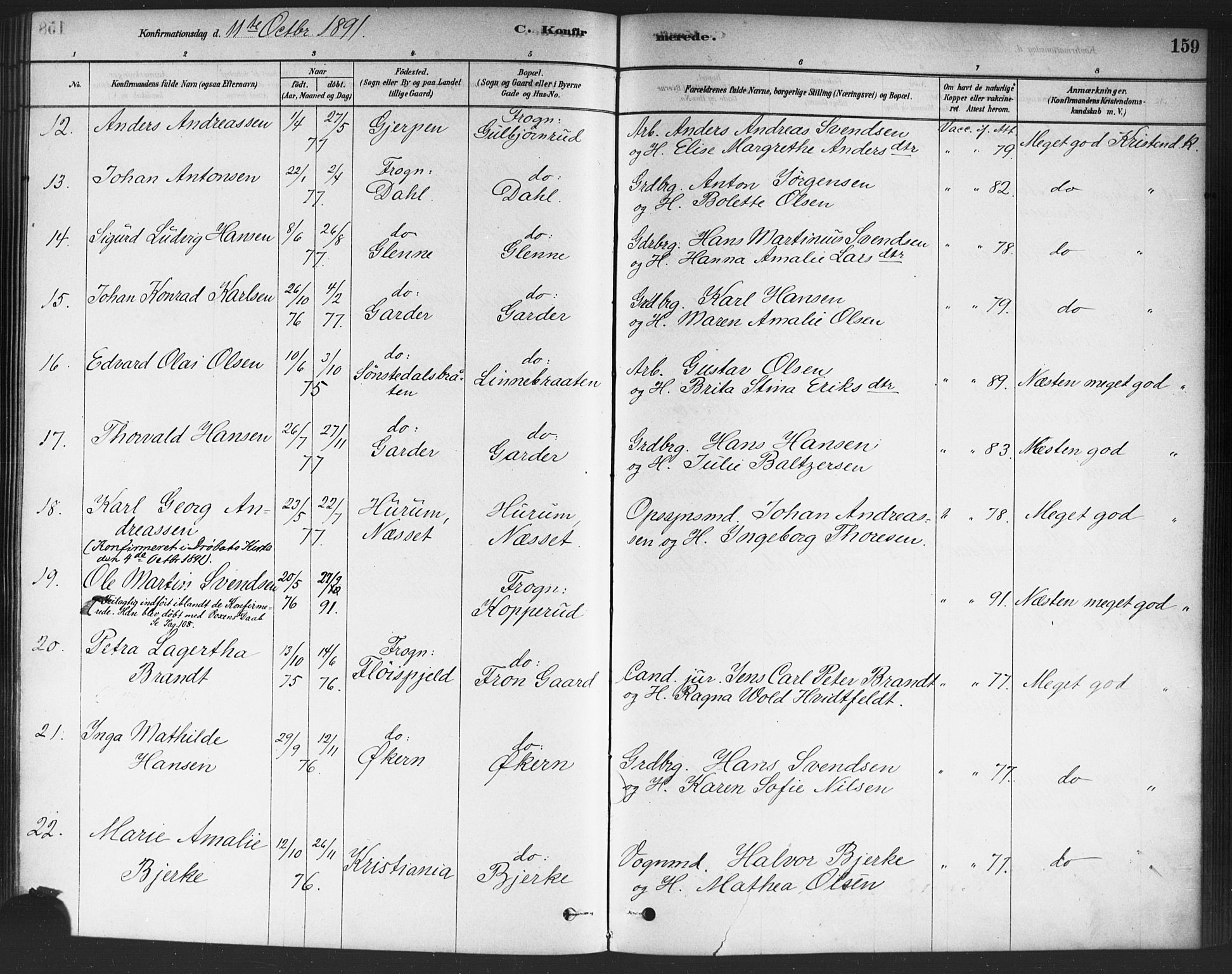 Drøbak prestekontor Kirkebøker, AV/SAO-A-10142a/F/Fc/L0002: Ministerialbok nr. III 2, 1878-1891, s. 159