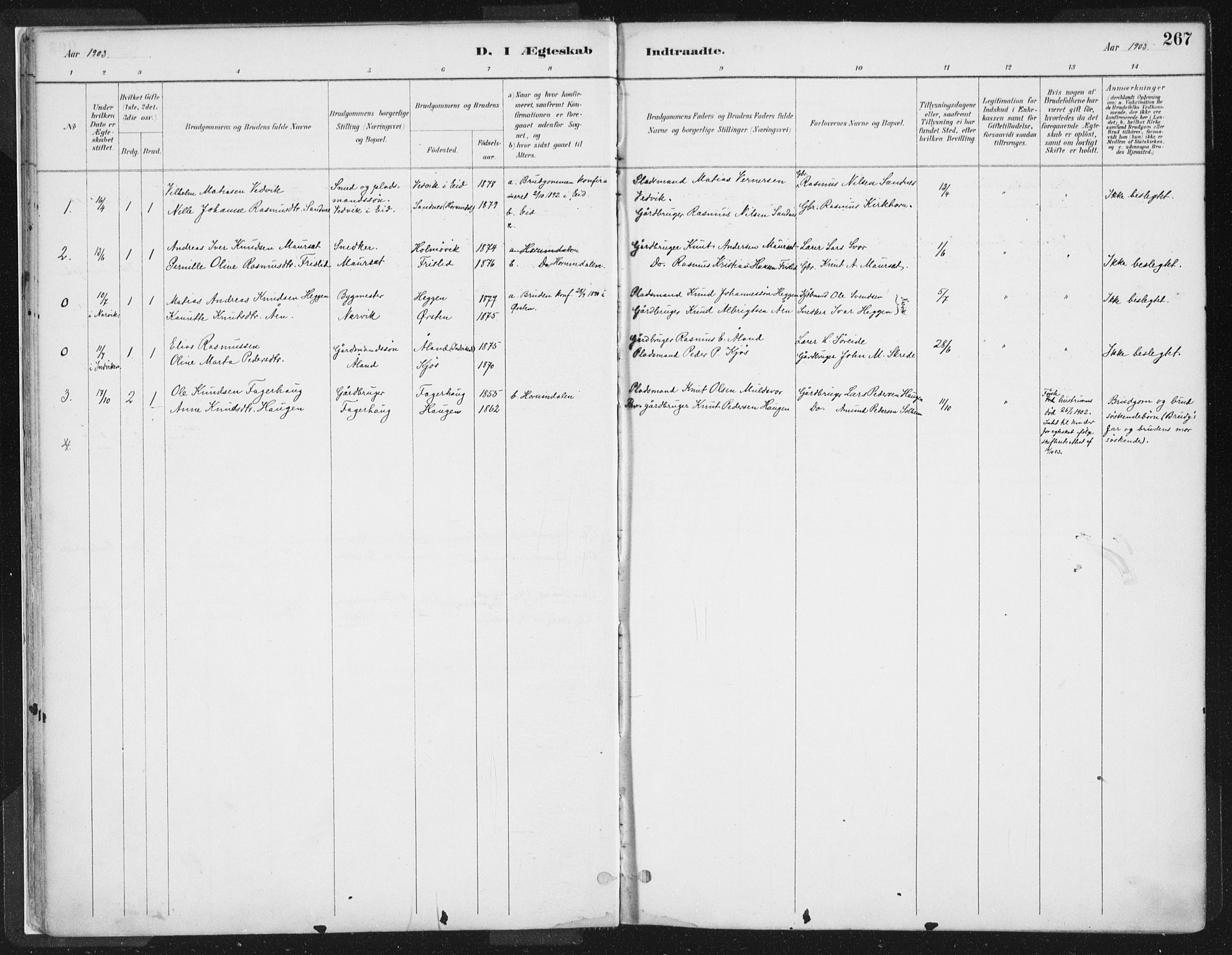 Hornindal sokneprestembete, SAB/A-82401/H/Haa/Haaa/L0003/0002: Ministerialbok nr. A 3B, 1885-1917, s. 267