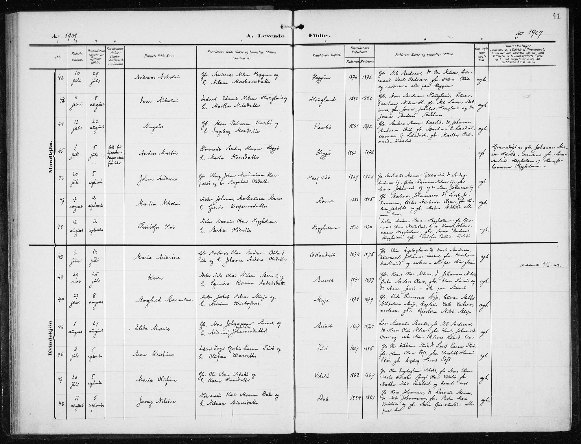 Herdla Sokneprestembete, AV/SAB-A-75701/H/Haa: Ministerialbok nr. A 5, 1905-1918, s. 41