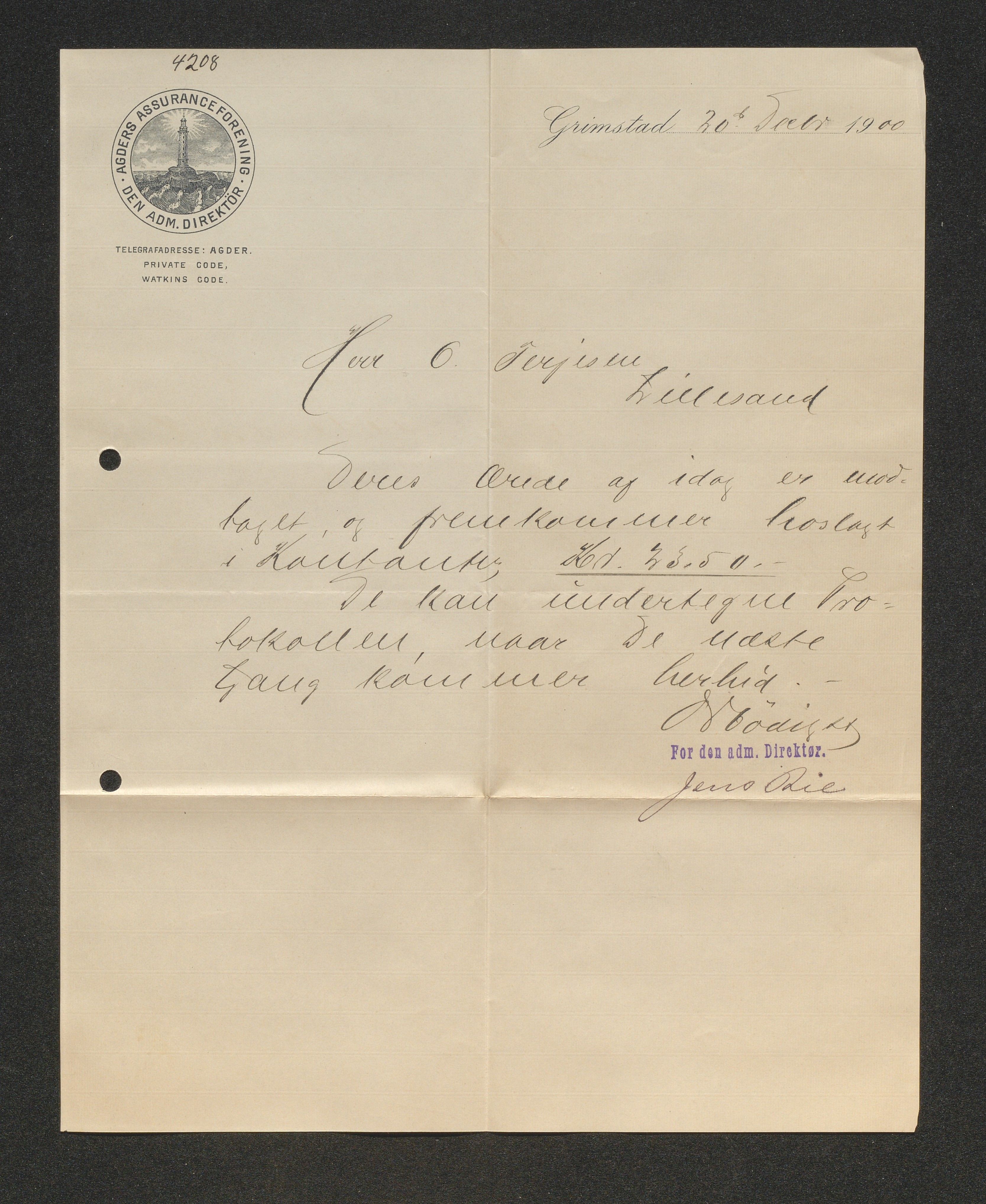 O. Terjesens rederi, AAKS/PA-2525/E/E01/L0008: Korrespondanse, 1900-1901