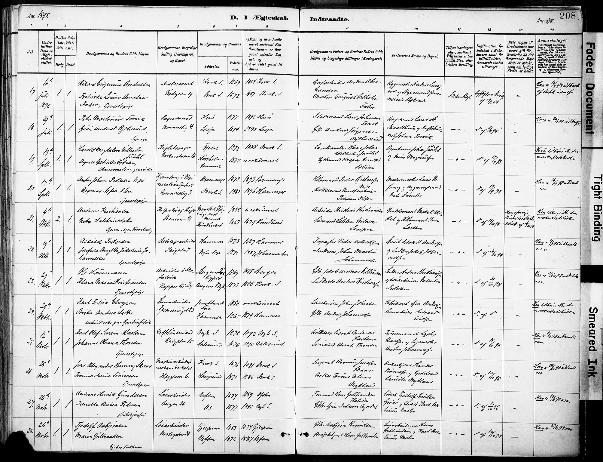Domkirken sokneprestembete, SAB/A-74801/H/Haa/L0037: Ministerialbok nr. D 4, 1880-1907, s. 208