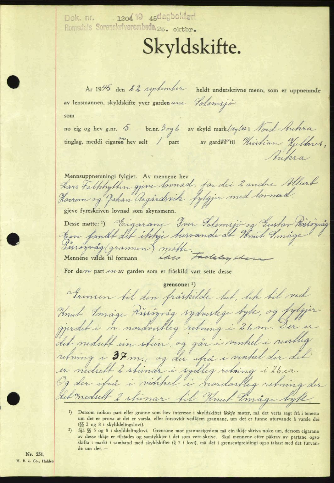 Romsdal sorenskriveri, SAT/A-4149/1/2/2C: Pantebok nr. A18, 1945-1945, Dagboknr: 1204/1945