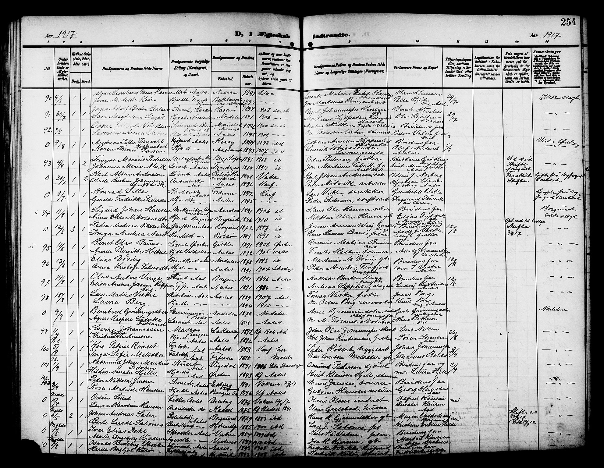 Ministerialprotokoller, klokkerbøker og fødselsregistre - Møre og Romsdal, AV/SAT-A-1454/529/L0470: Klokkerbok nr. 529C07, 1907-1917, s. 254