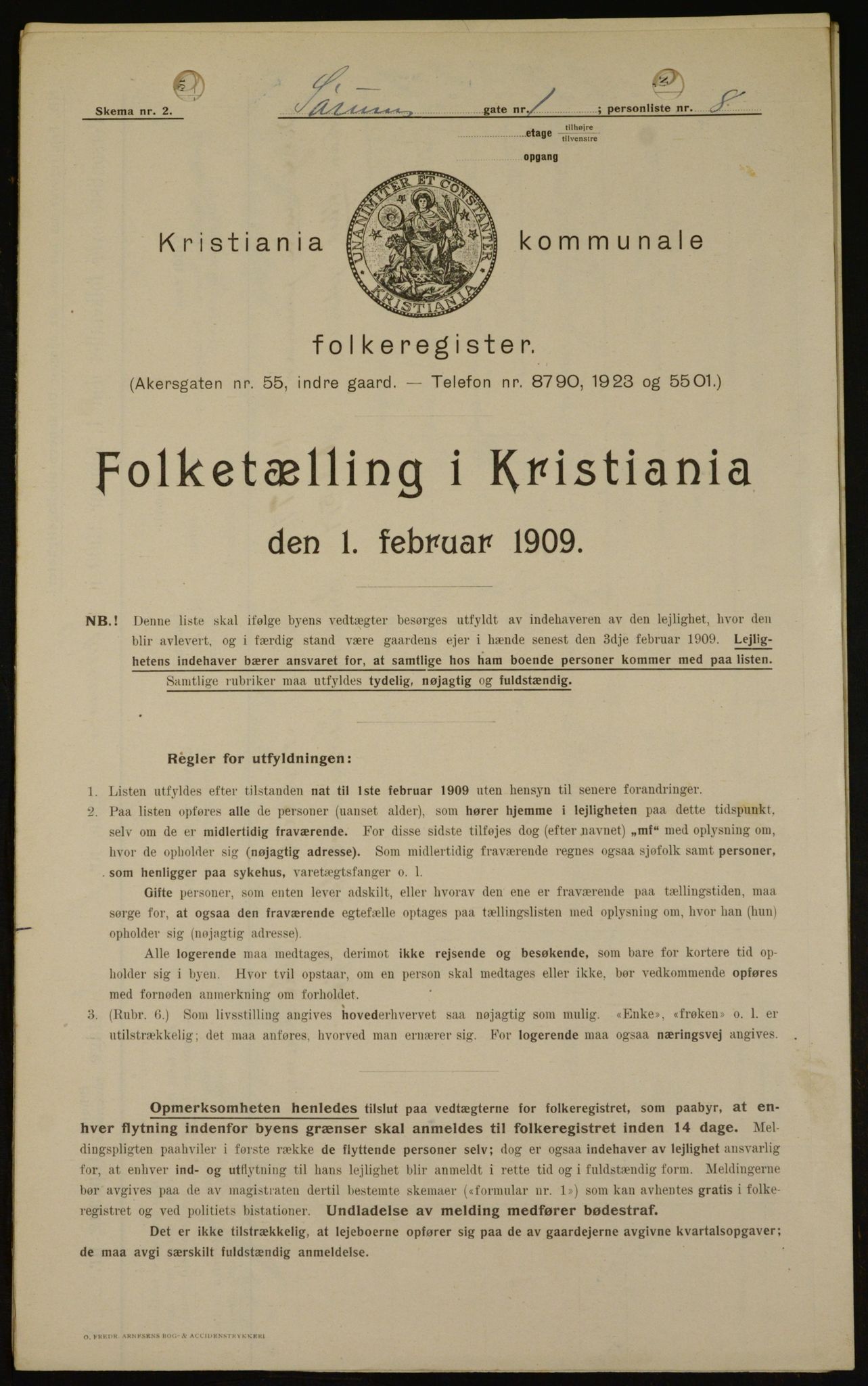 OBA, Kommunal folketelling 1.2.1909 for Kristiania kjøpstad, 1909, s. 96845