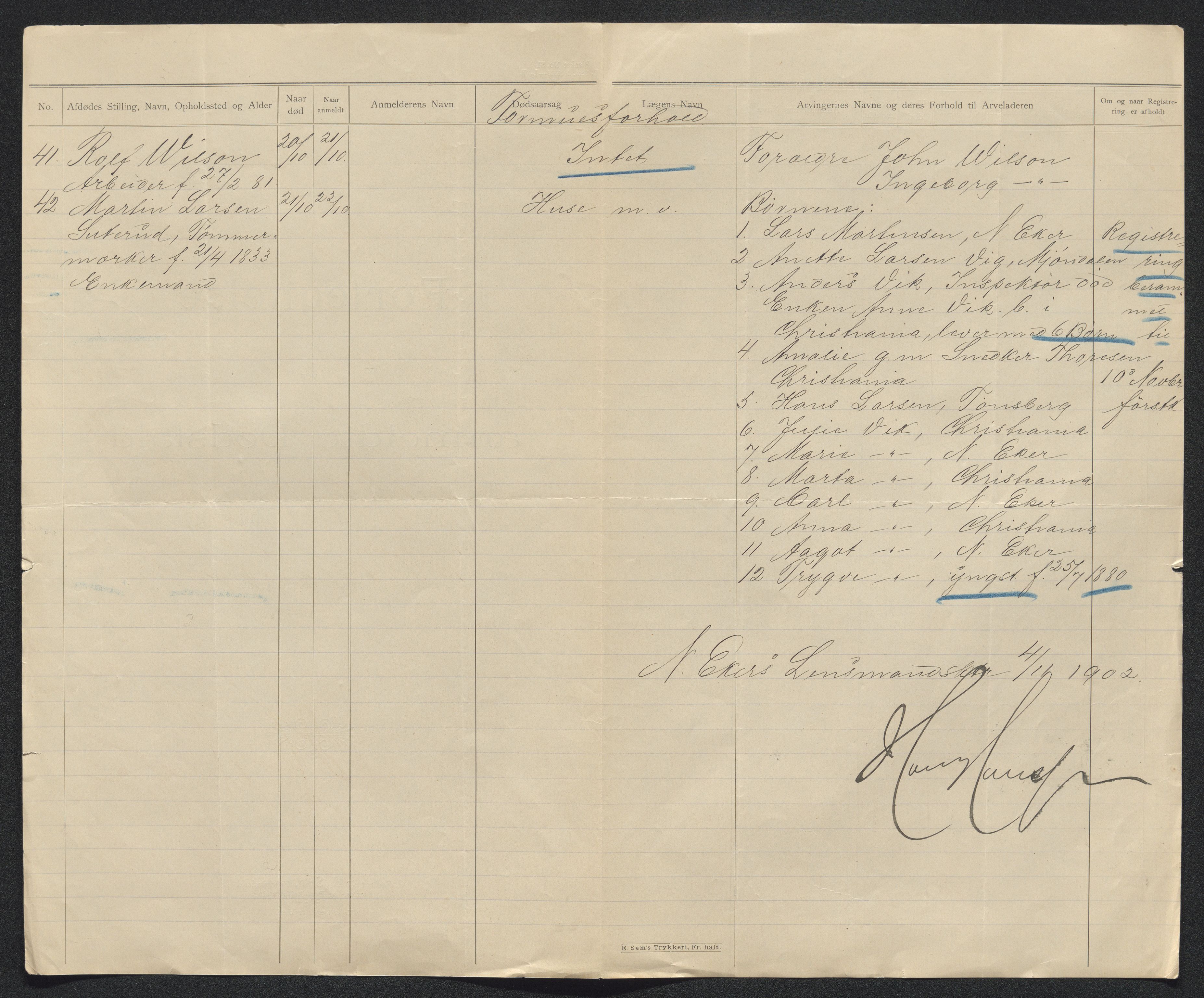 Eiker, Modum og Sigdal sorenskriveri, AV/SAKO-A-123/H/Ha/Hab/L0029: Dødsfallsmeldinger, 1902, s. 116