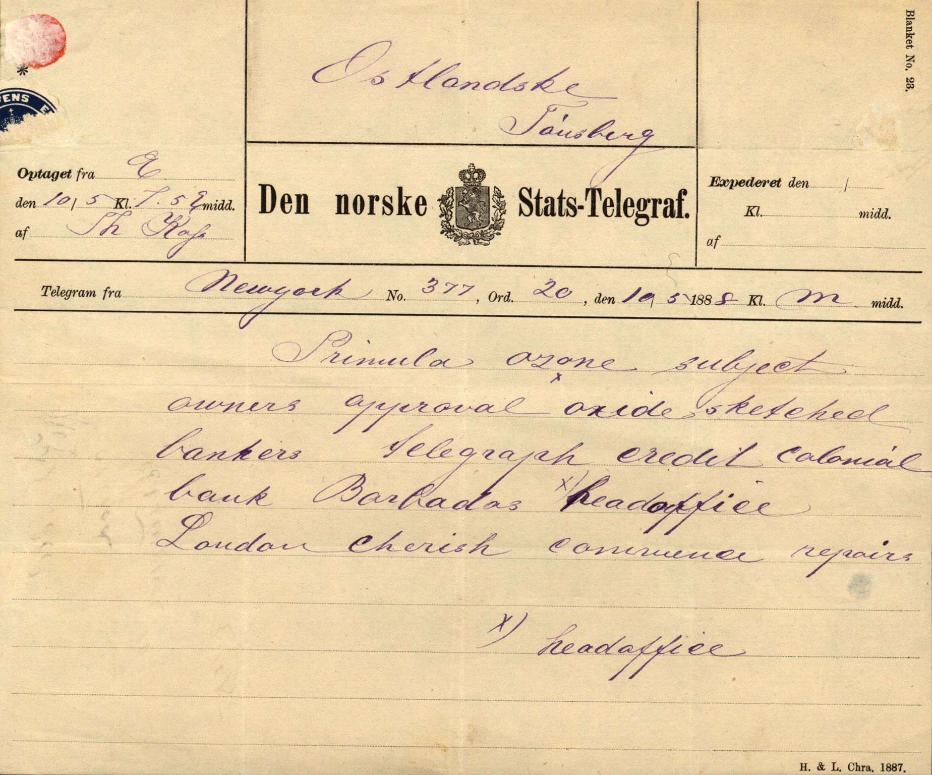 Pa 63 - Østlandske skibsassuranceforening, VEMU/A-1079/G/Ga/L0021/0003: Havaridokumenter / Inga av Drammen, Inga av Sandefjord, Primula, 1888-1889, s. 92
