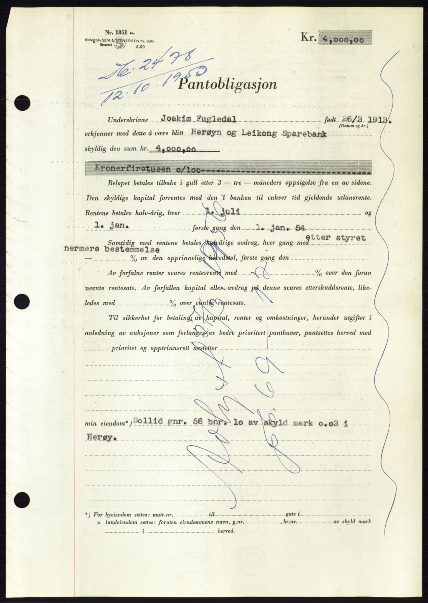 Søre Sunnmøre sorenskriveri, SAT/A-4122/1/2/2C/L0124: Pantebok nr. 12B, 1953-1954, Dagboknr: 2478/1953