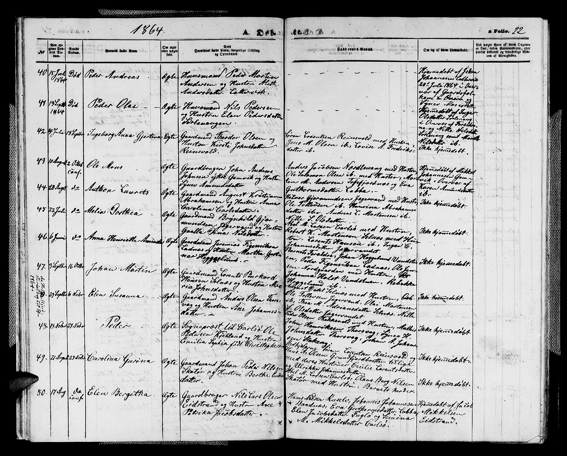 Karlsøy sokneprestembete, AV/SATØ-S-1299/H/Ha/Hab/L0003klokker: Klokkerbok nr. 3, 1862-1877, s. 22