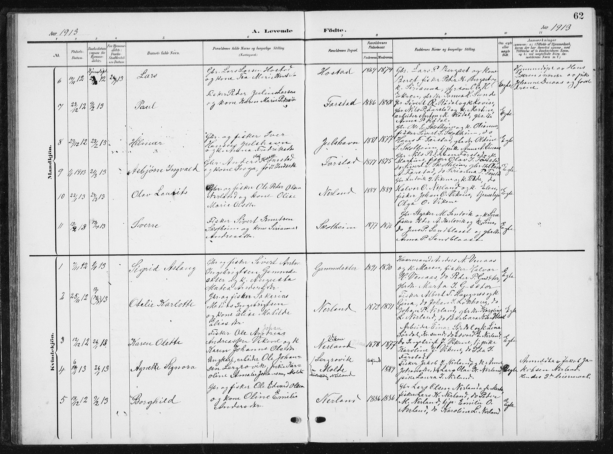 Ministerialprotokoller, klokkerbøker og fødselsregistre - Møre og Romsdal, AV/SAT-A-1454/567/L0784: Klokkerbok nr. 567C04, 1903-1938, s. 62