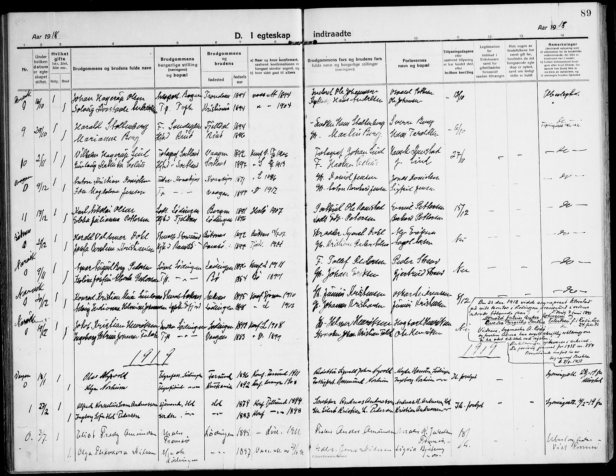 Ministerialprotokoller, klokkerbøker og fødselsregistre - Nordland, AV/SAT-A-1459/872/L1037: Ministerialbok nr. 872A12, 1914-1925, s. 89