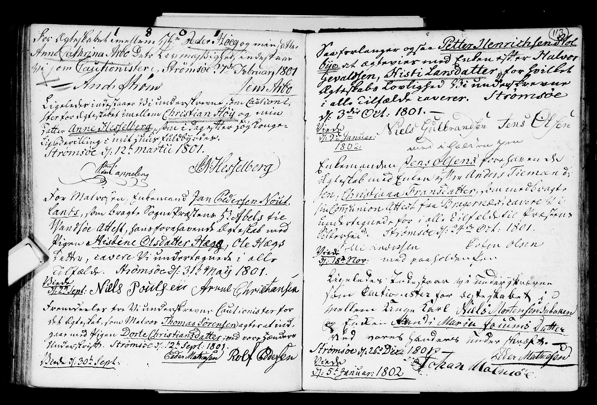 Strømsø kirkebøker, SAKO/A-246/H/Hb/L0001: Forlovererklæringer nr. 1, 1752-1815, s. 113