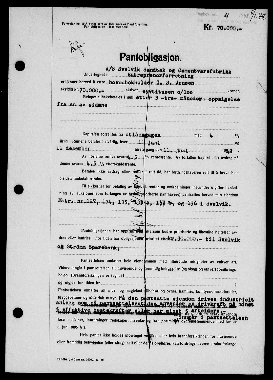 Holmestrand sorenskriveri, SAKO/A-67/G/Ga/Gab/L0058: Pantebok nr. B-58, 1947-1948, Dagboknr: 11/1948