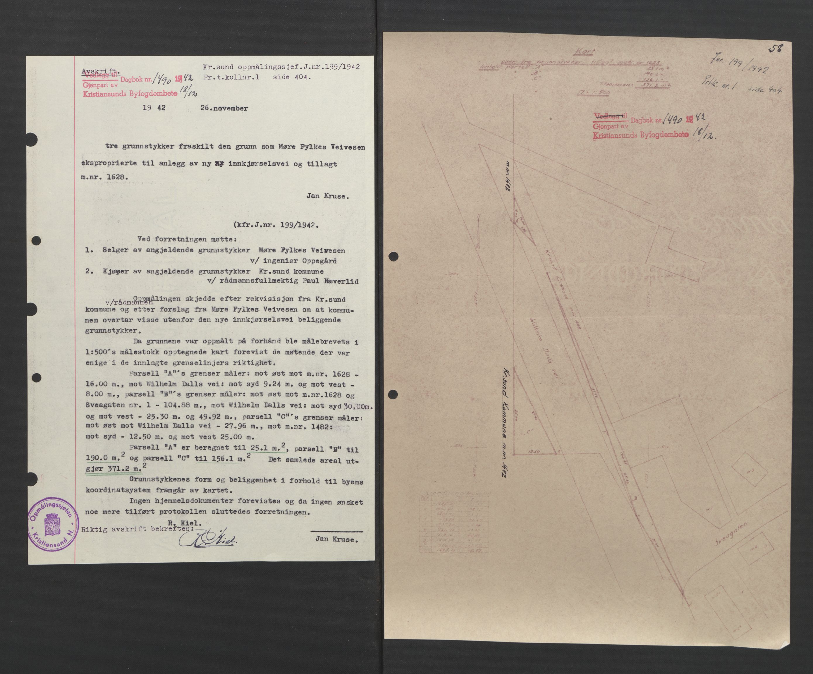 Kristiansund byfogd, AV/SAT-A-4587/A/27: Pantebok nr. 37, 1942-1945, Dagboknr: 1490/1942