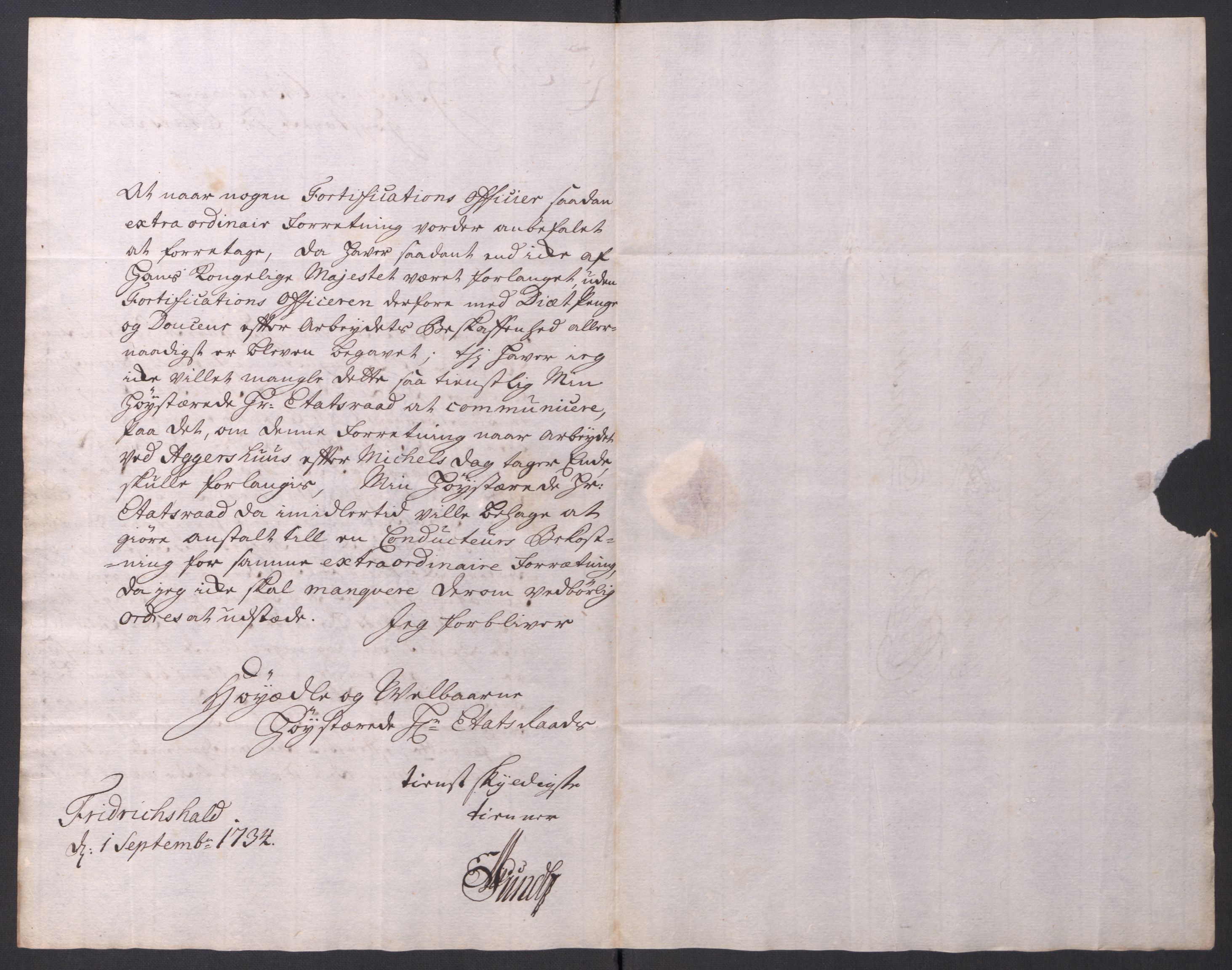 Kommanderende general (KG I) med Det norske krigsdirektorium, AV/RA-EA-5419/D/L0061: Stattholderens, stiftamtmenns og amtmenns brev, 1731-1740, s. 129