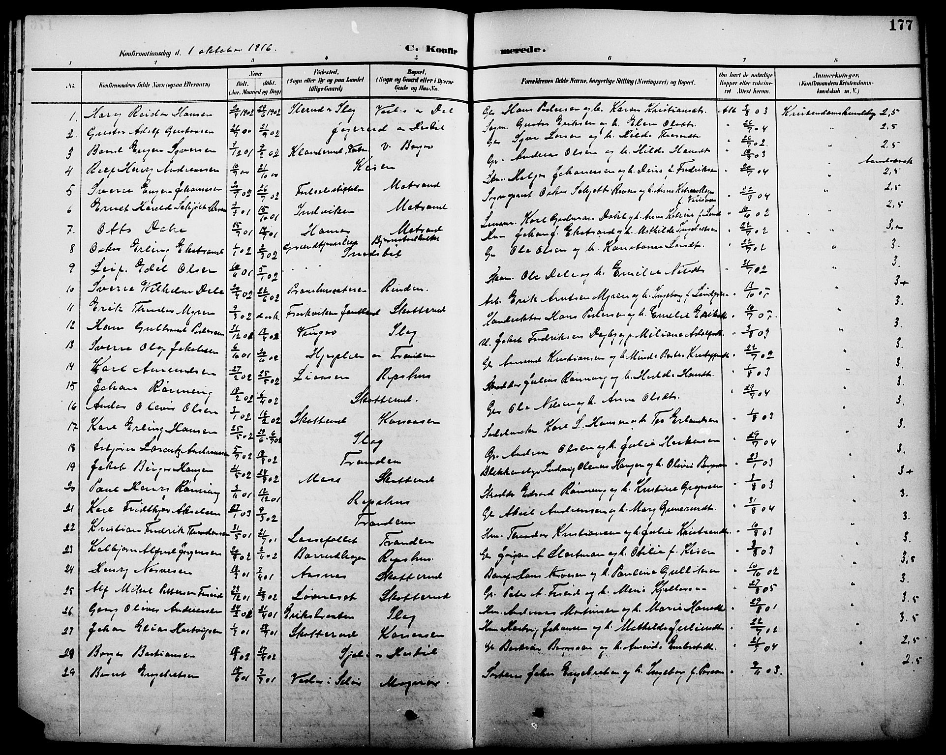 Eidskog prestekontor, AV/SAH-PREST-026/H/Ha/Hab/L0001: Klokkerbok nr. 1, 1895-1917, s. 177