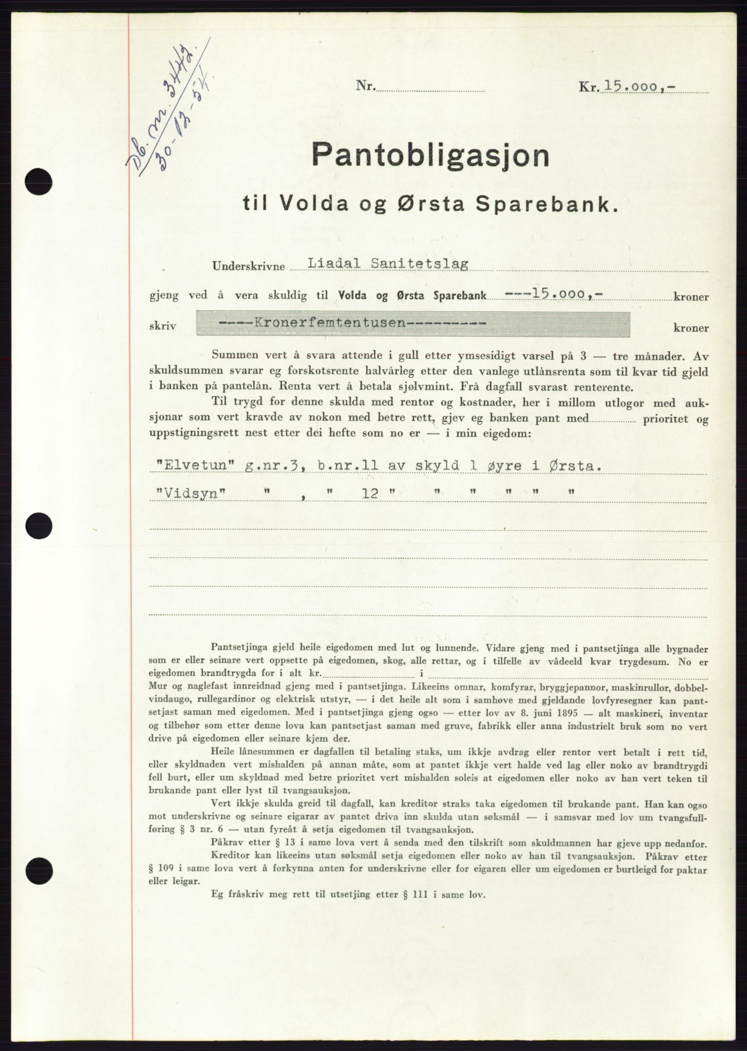Søre Sunnmøre sorenskriveri, AV/SAT-A-4122/1/2/2C/L0126: Pantebok nr. 14B, 1954-1955, Dagboknr: 3442/1954