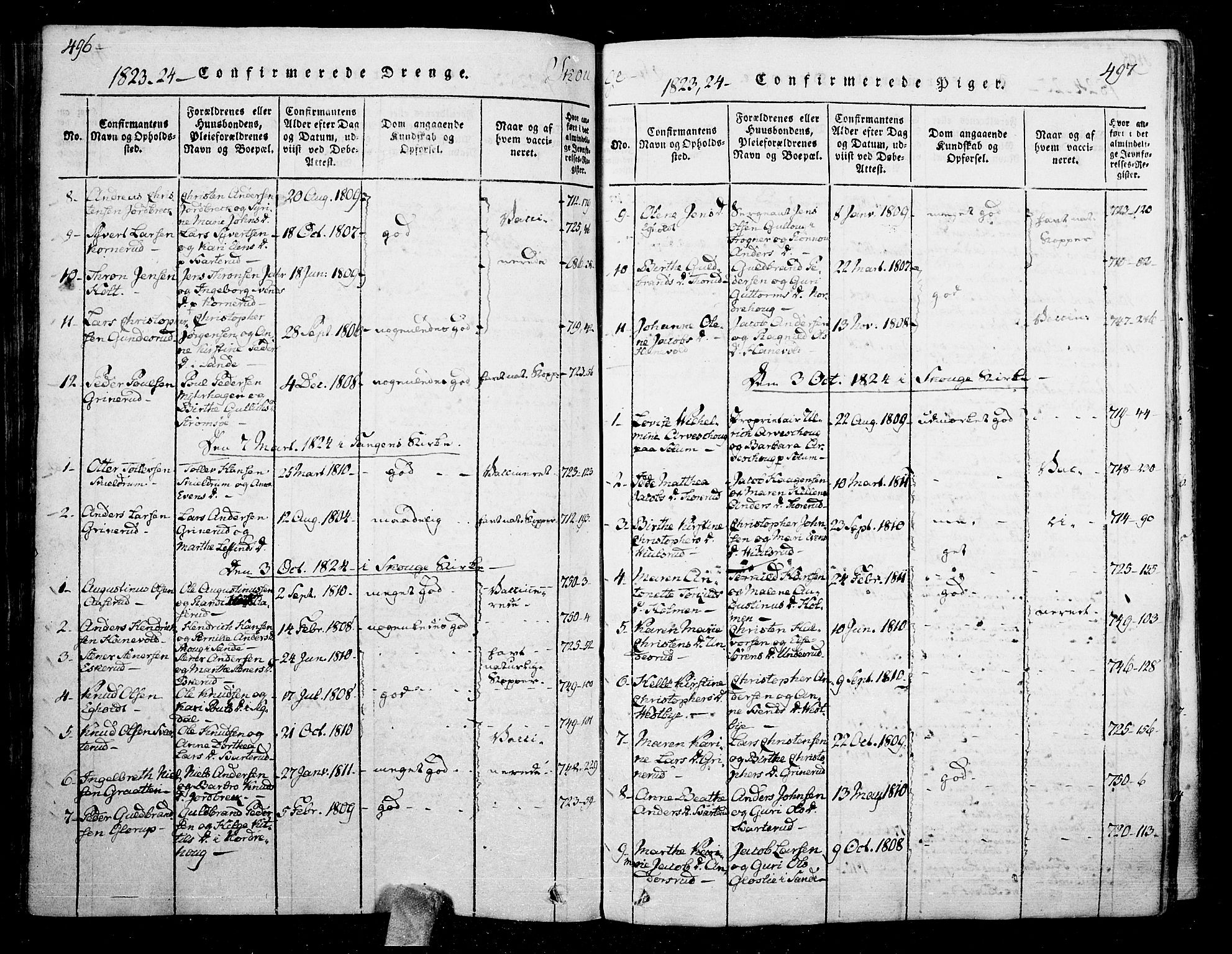 Skoger kirkebøker, SAKO/A-59/F/Fa/L0002: Ministerialbok nr. I 2 /1, 1814-1842, s. 496-497