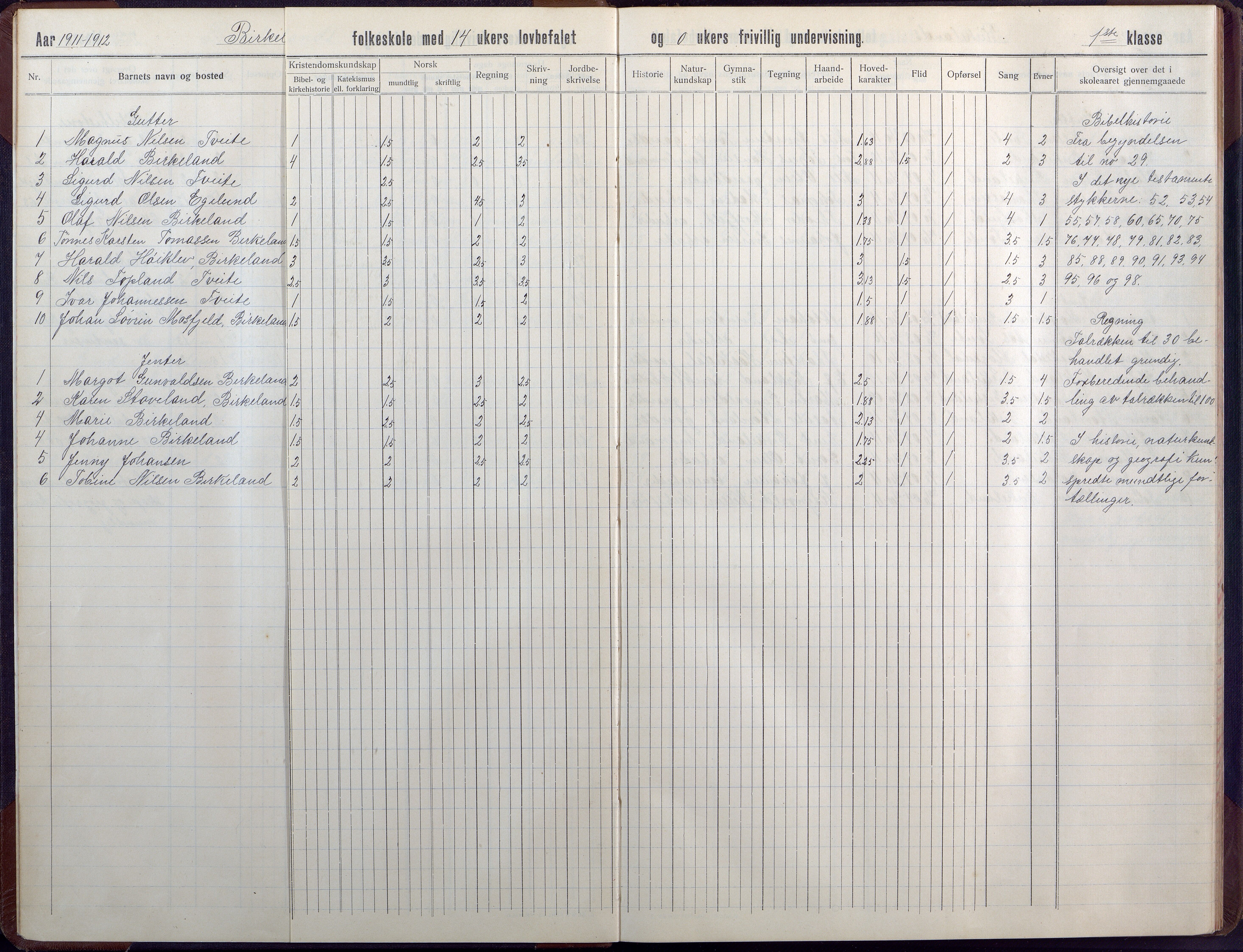 Birkenes kommune, Birkenes krets/Birkeland folkeskole frem til 1991, AAMA/KA0928-550a_91/F02/L0008: Skoleprotokoll, 1911-1930