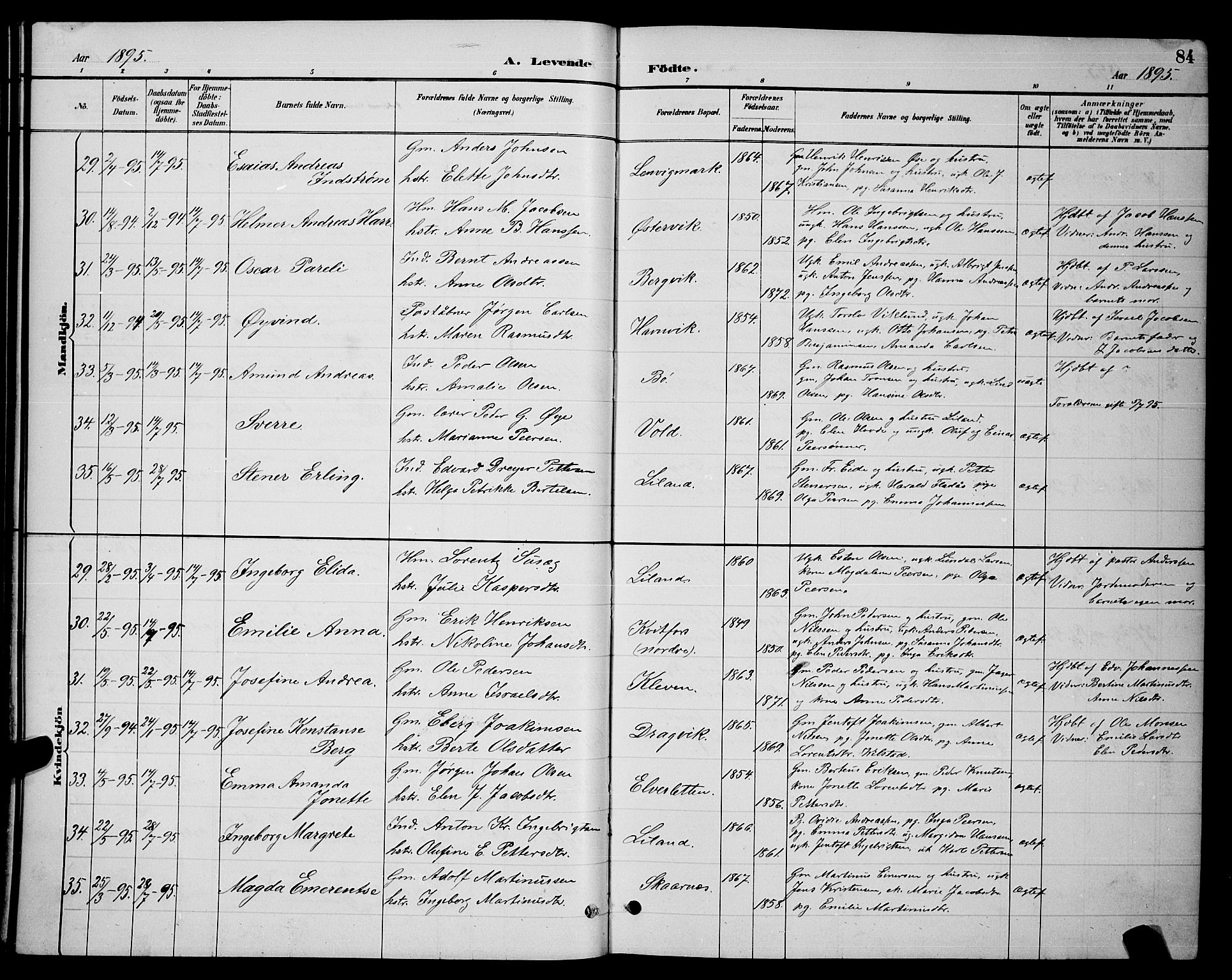 Ministerialprotokoller, klokkerbøker og fødselsregistre - Nordland, AV/SAT-A-1459/863/L0914: Klokkerbok nr. 863C04, 1886-1897, s. 84