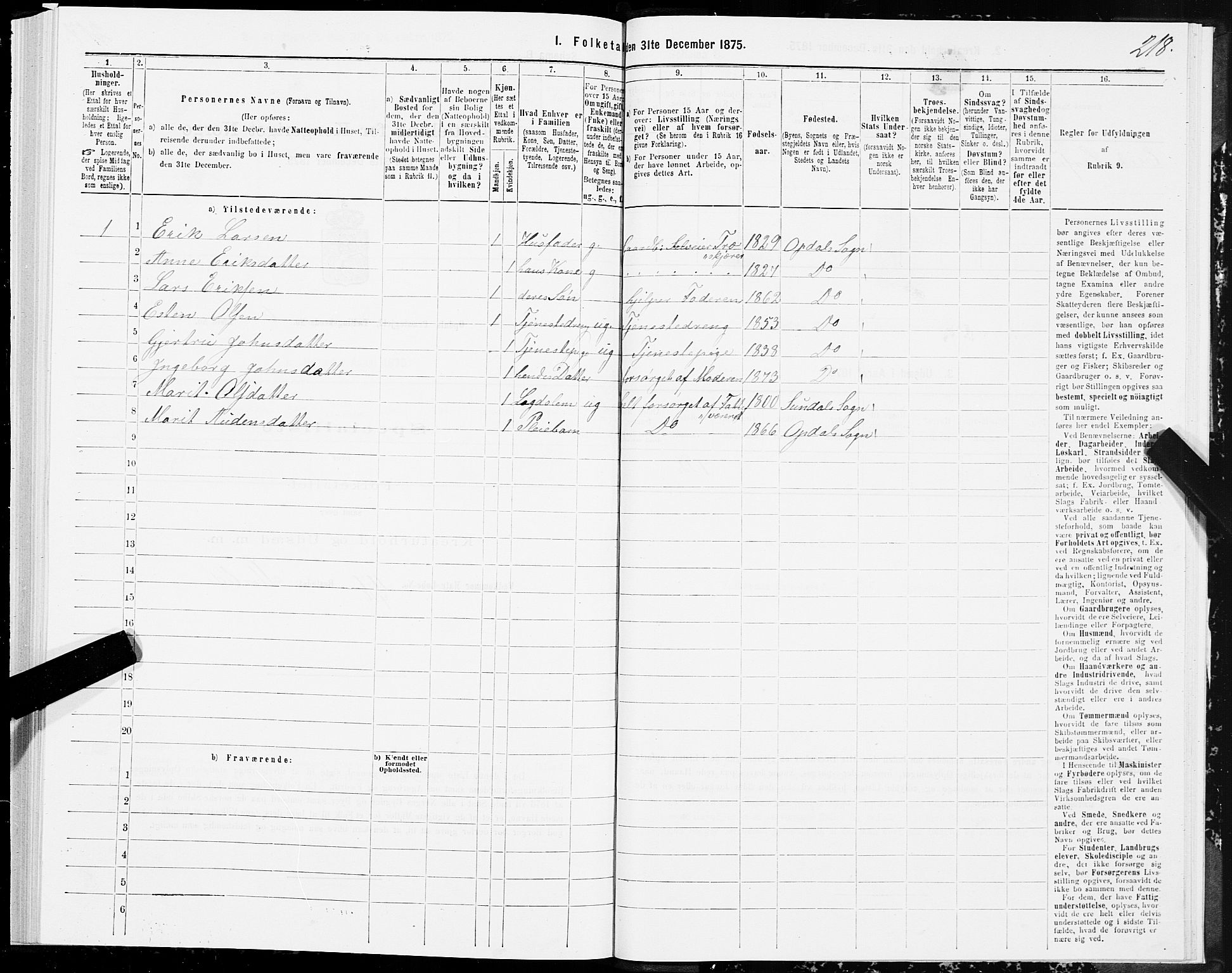 SAT, Folketelling 1875 for 1634P Oppdal prestegjeld, 1875, s. 3218