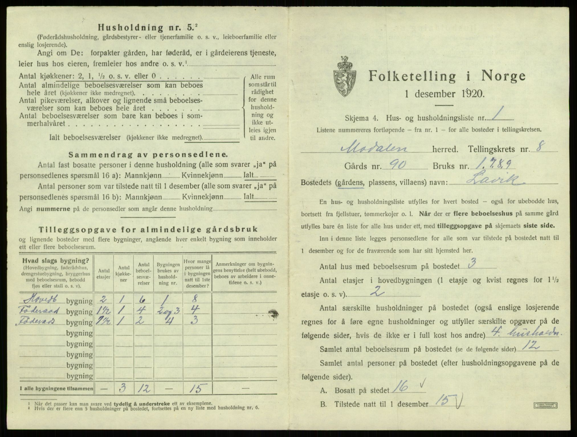 SAB, Folketelling 1920 for 1252 Modalen herred, 1920, s. 214