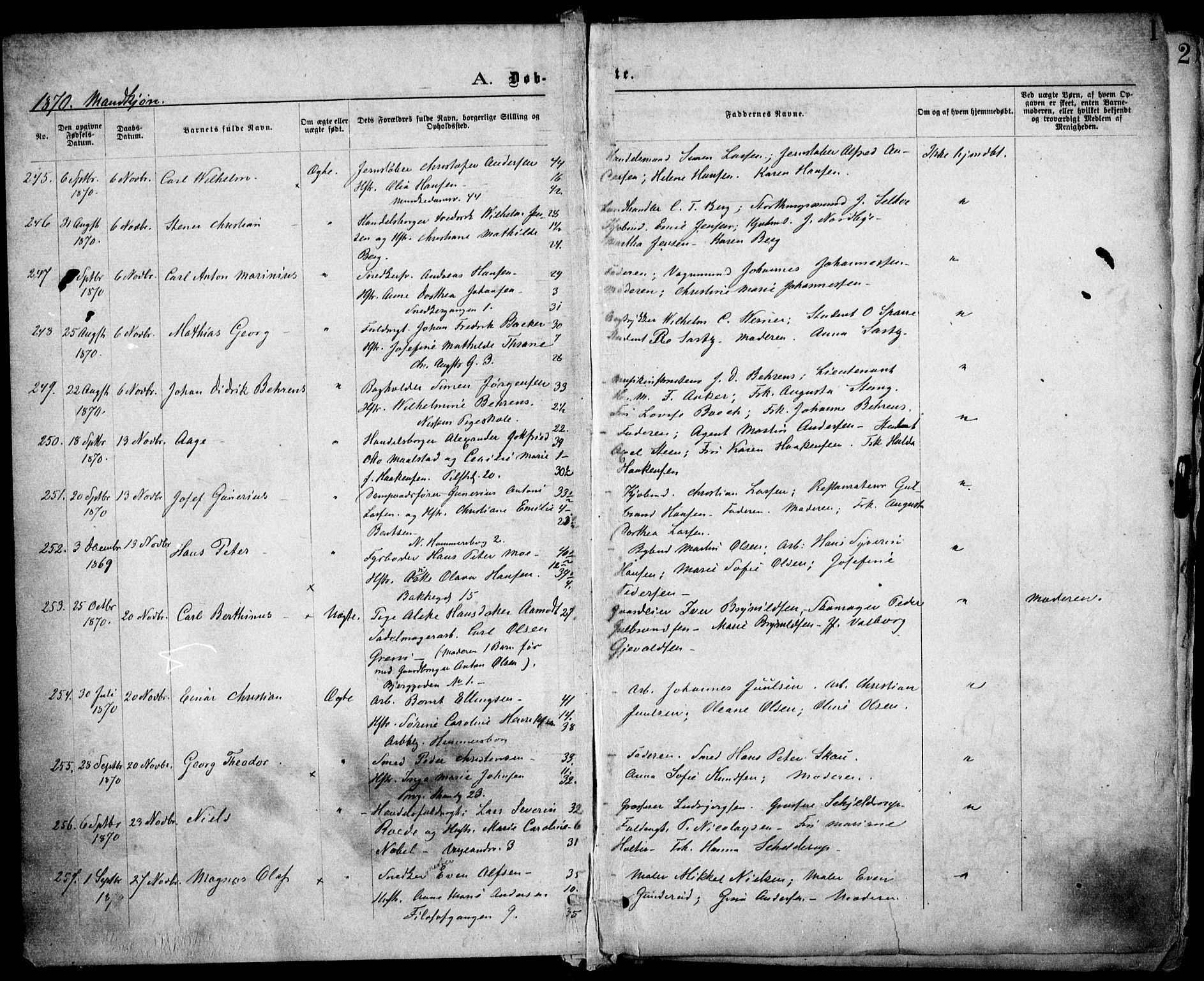 Trefoldighet prestekontor Kirkebøker, AV/SAO-A-10882/F/Fa/L0003: Ministerialbok nr. I 3, 1870-1876, s. 1