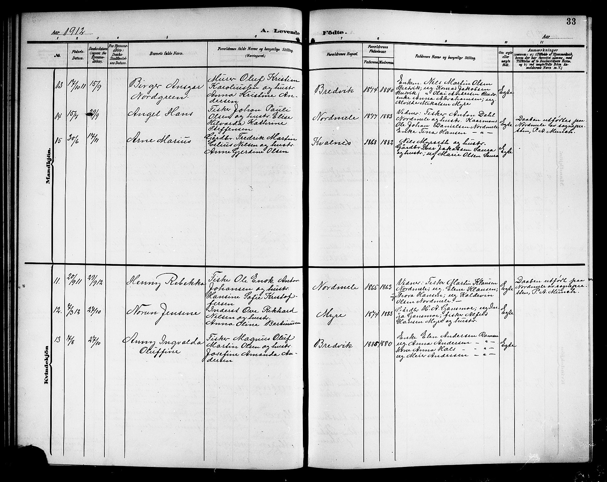 Ministerialprotokoller, klokkerbøker og fødselsregistre - Nordland, AV/SAT-A-1459/897/L1414: Klokkerbok nr. 897C04, 1904-1915, s. 33